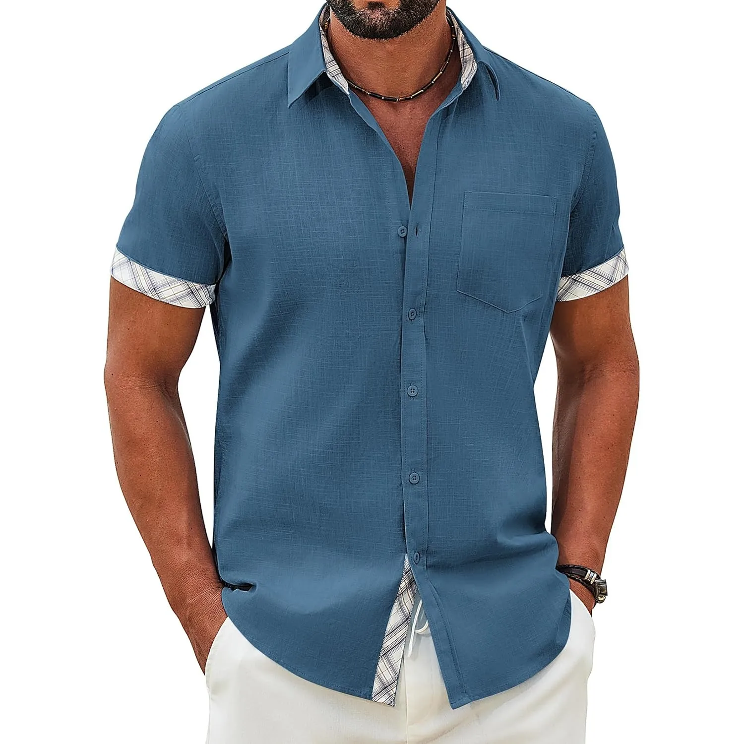 COOFANDY Hemd Herren Kurzarm 100% Baumwolle Freizeithemd Sommerhemd Casual | Kurzarmhemd, Button Down, mit Brusttasche,…