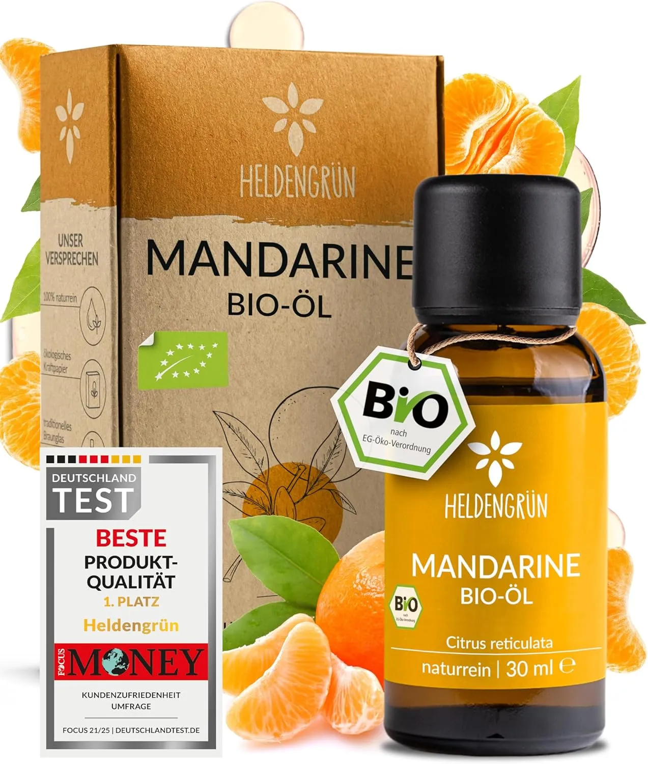 Heldengrün® Organic Mandarin Oil [100% Natural] Cold Pressed from Spain - Sweet Fruity Fragrance Oil from Real Mandarin…