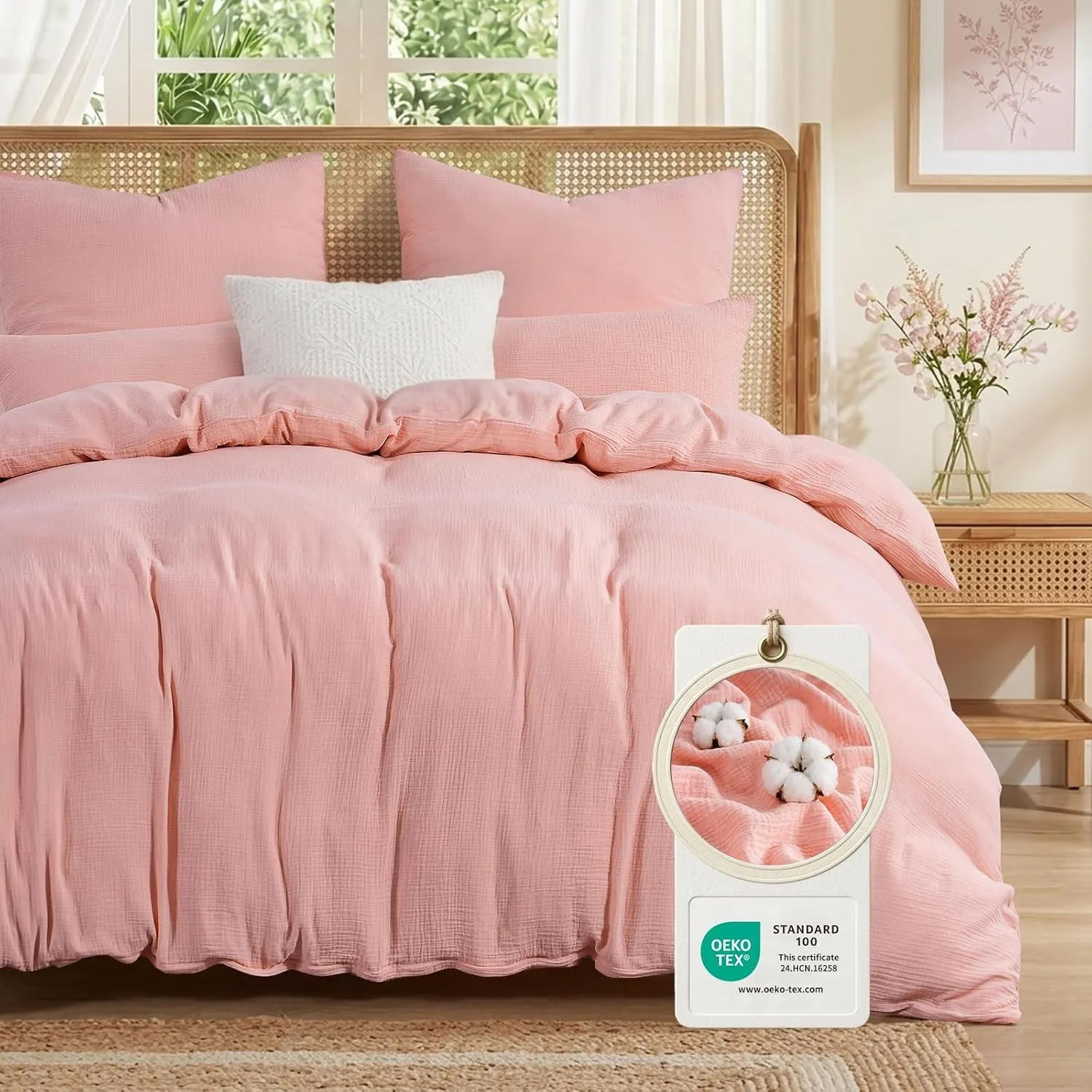 Aisbo Musselin Bettwäsche 200x200 3teilig Rosa, 100% Baumwolle Oeko-TEX®