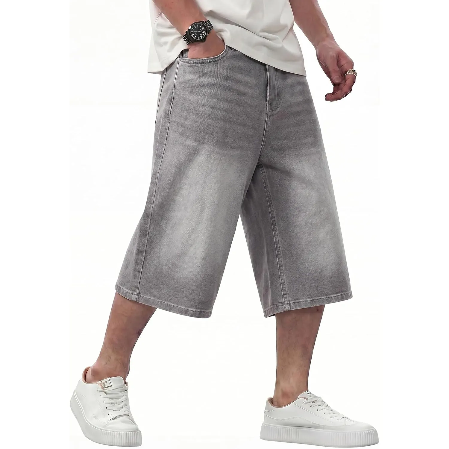 JMIERR Kurze Jeans Shorts Herren Baggy Stretch 3/4 Hose | Casual Y2K Kurze Hosen,Loose Fit,Atmungsaktiv,Streetwear Deni…