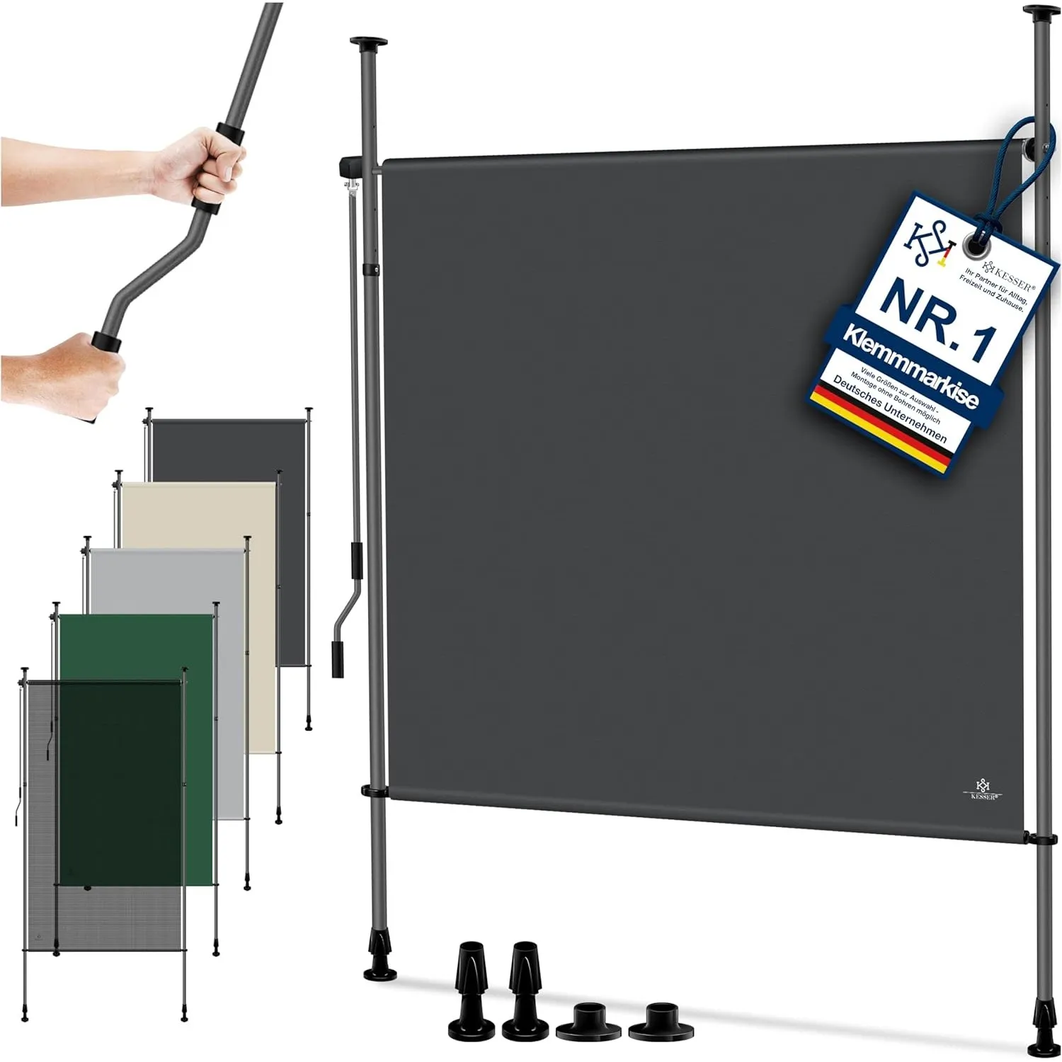 KESSER® Klemmmarkise 150x310 cm, Garten Balkon Sichtschutz wetterfest, Wind- & Sonnenschutz, Senkrechtmarkise mit Handk…
