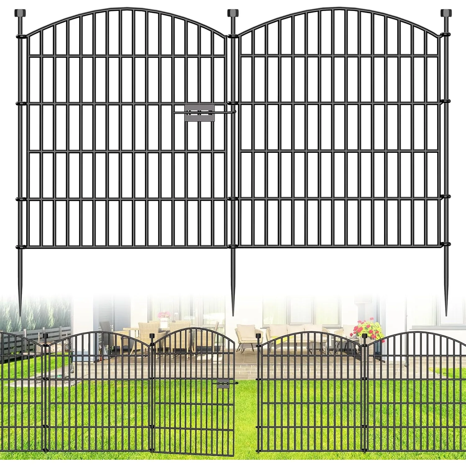 10 Paneele Dekorativer Gartenzaun mit Tor - 81,3 cm (H) x 7,2 m (L) Grabfreier Hundezaun für den Garten, rostfreie hohe…