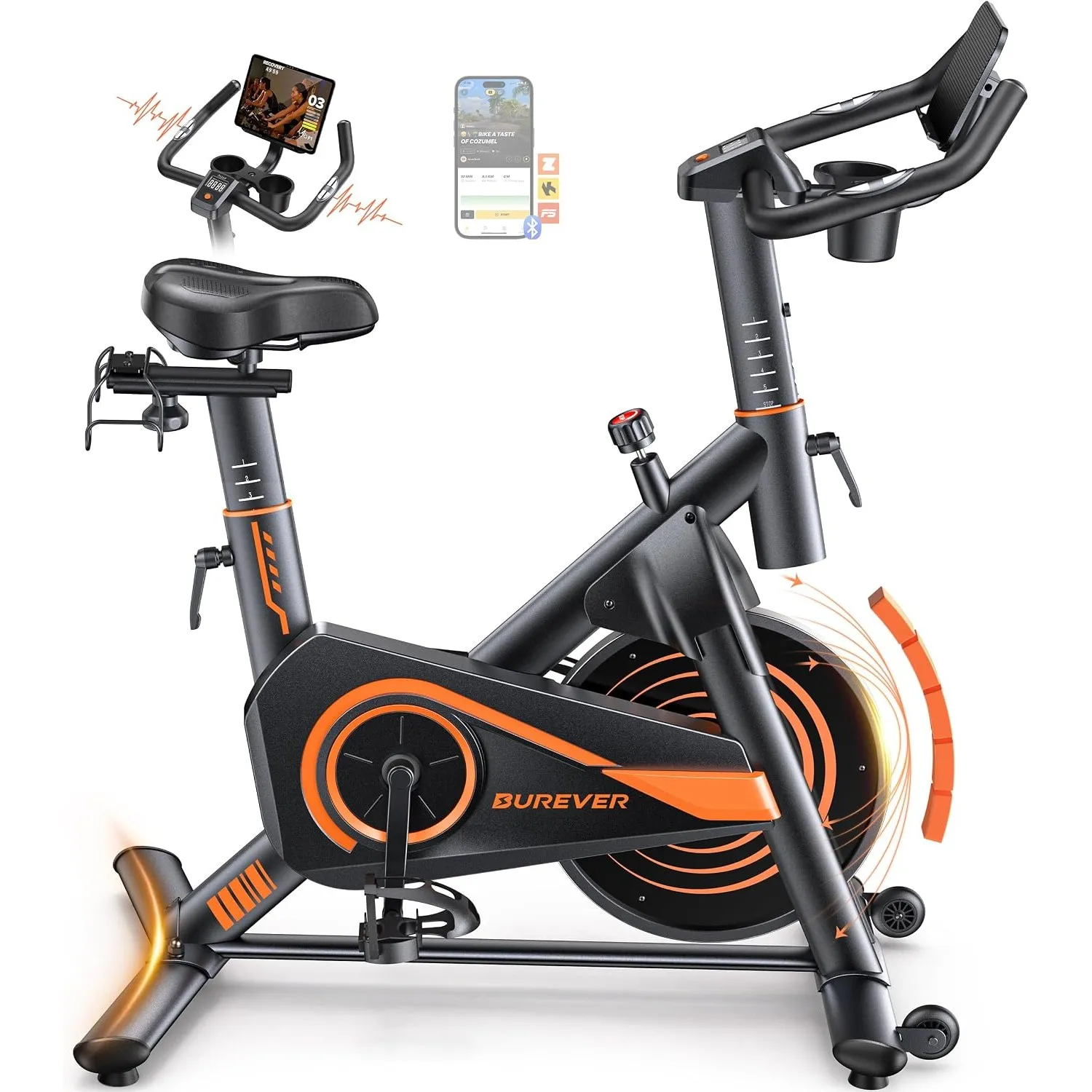 Hometrainer Fahrrad mit App, Ultraleise Heimtrainer Fahrrad, Ergonomisches Design, LCD Display mit Pulsmessung, Magneti…