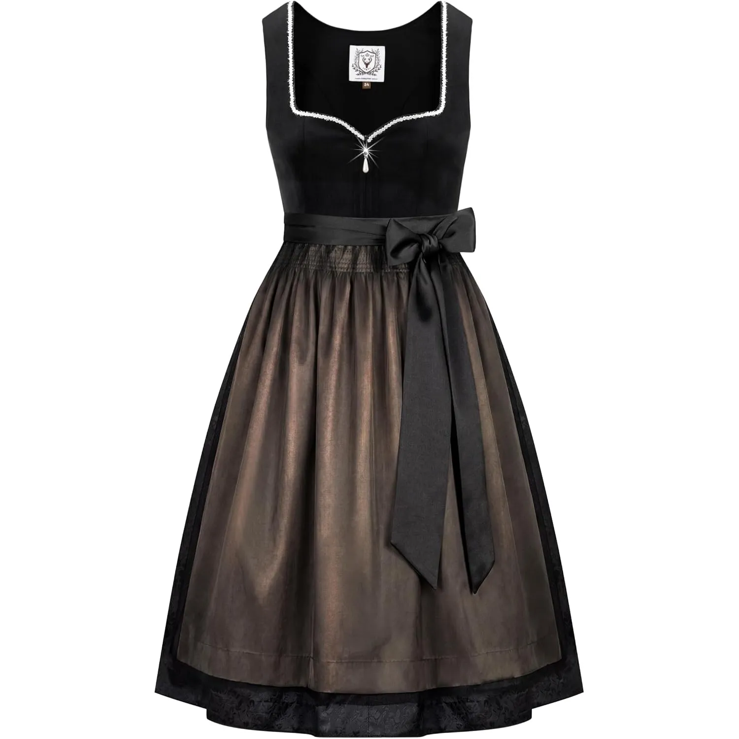 DIRNDLSTERN Trachtenkleid Damen Schwarz - Samt Midi Oktoberfest Outfit Dirndlkleid mit Jacquard 2026