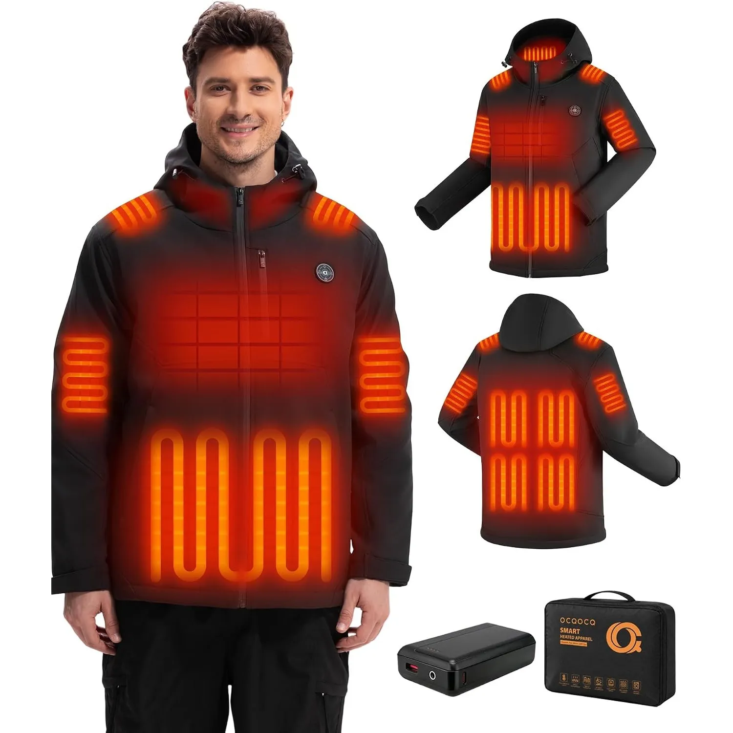 Heizjacke Herren Wasserabweisend mit Powerbank 16000mAh 7,4V, Leicht