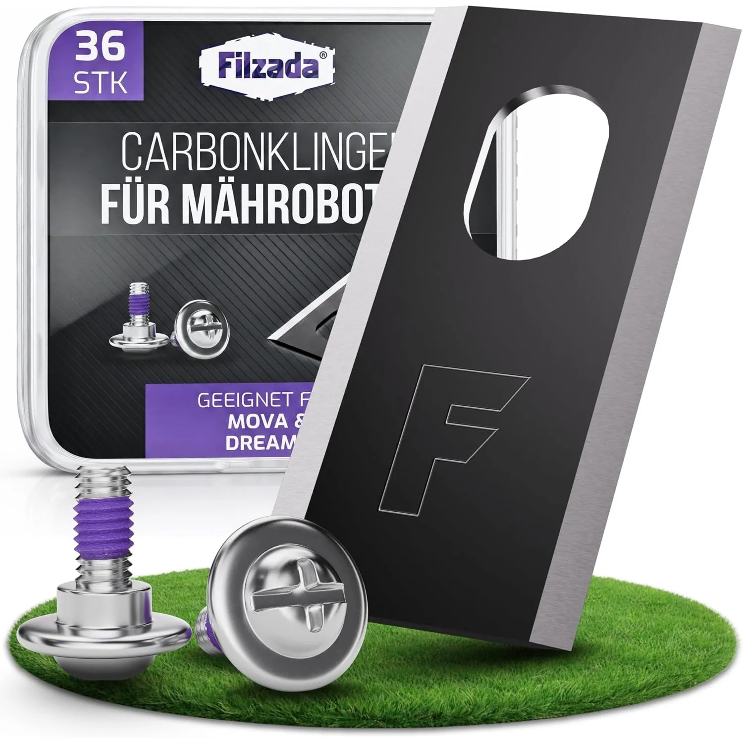 Filzada® 36x Mähroboter Messer Carbon geeignet für Dreame & Mova Klingen