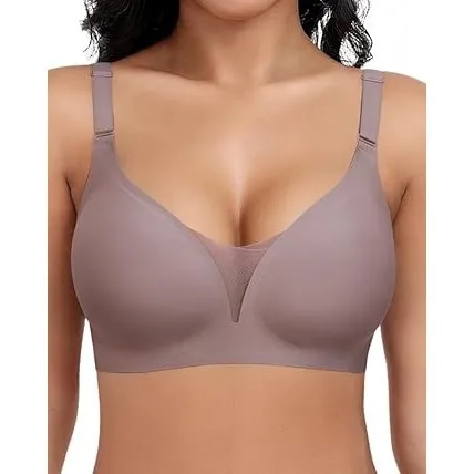 Jiuday BH Damen ohne Bügel Große Brüste Starker Halt Soft Jelly Bra Bügelloser Push Up Seitenträger BH Nahtloser Bequem…