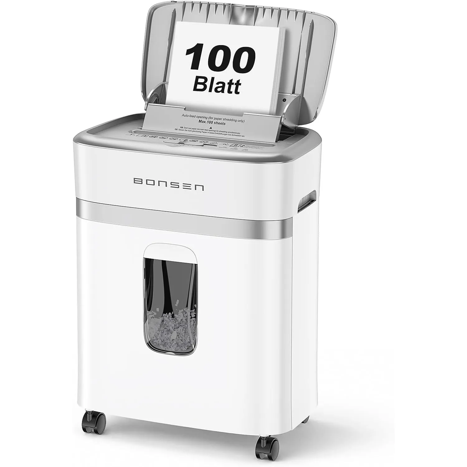 BONSEN Aktenvernichter mit 100 Blatt Auto-Feed, P-4 Mikroschnitt Schredder