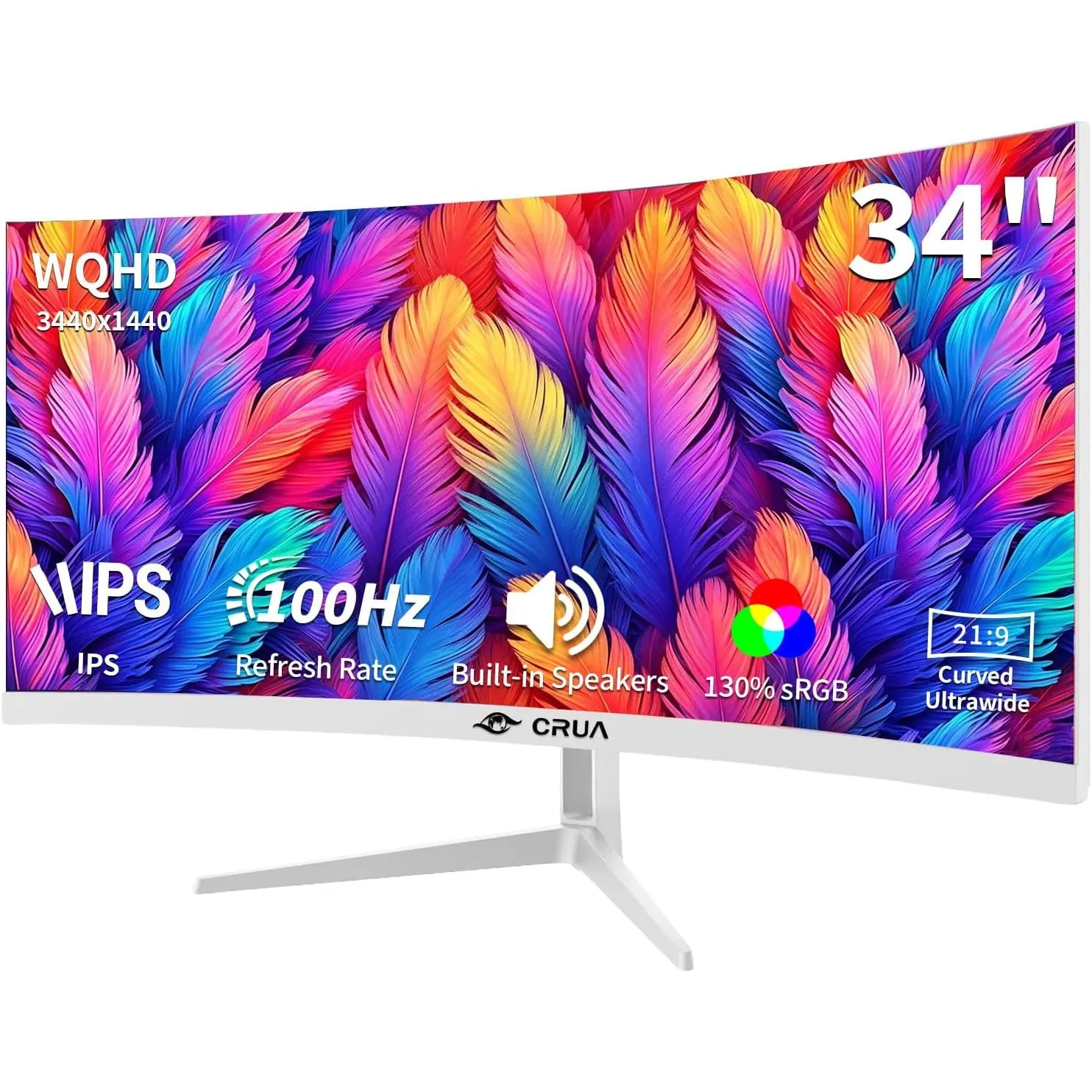 CRUA 34 Inch Curved Gaming Monitor with 100Hz Refresh Rate, IPS Panel, Built-in Speakers,3800R Curvature, HDR10, FreeSy…
