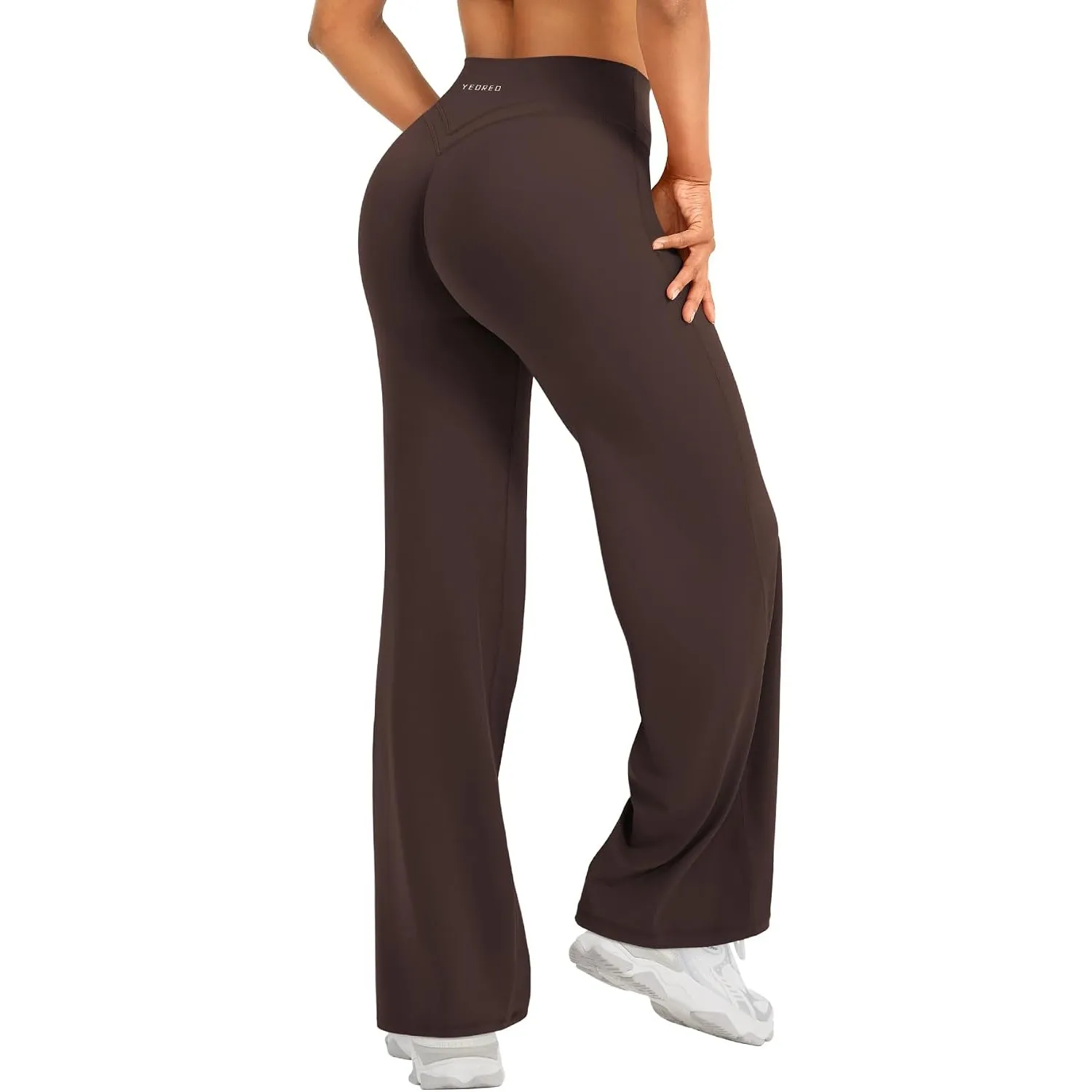 YEOREO Straight Leggings Damen Invisible Scrunch Hohe Taille Gym Pants No Front Seam Weitem Bein Yoga Hose Blickdicht E…
