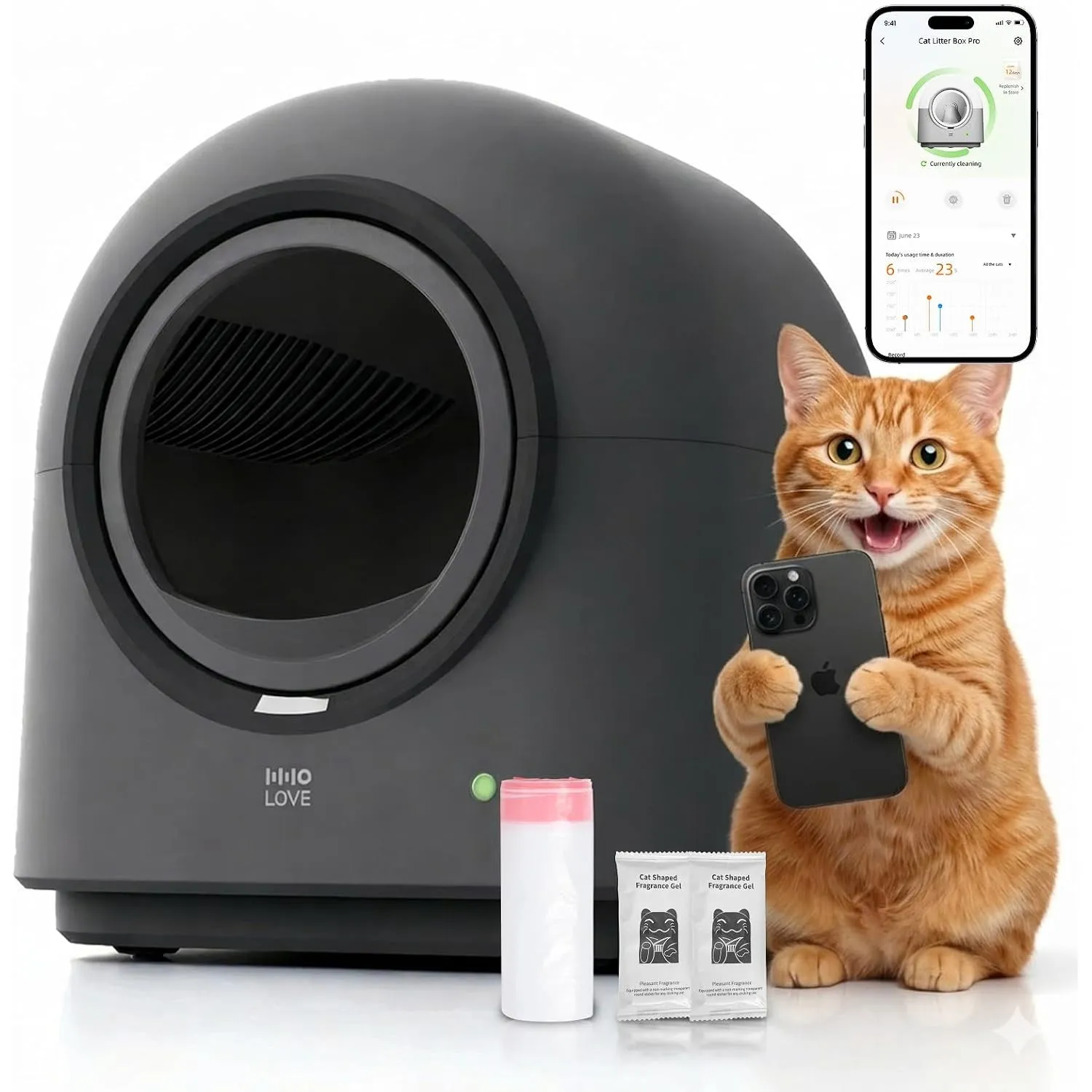 HHOLOVE Katzenklo Selbstreinigend Automatisch, Elektrische Katzentoilette mit App, Geruchskontrolle, Sicherheitssensore…