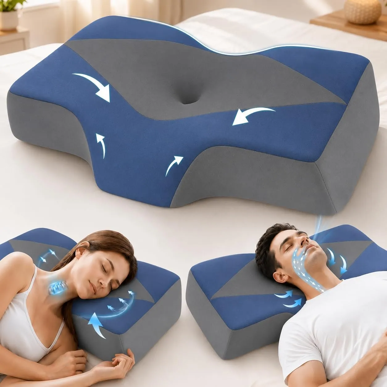 Nackenstützkissen gegen Nackenschmerzen, orthopädisches Kopfkissen, ergonomisches Memory Foam Nackenkissen mit 2 Höhen,…