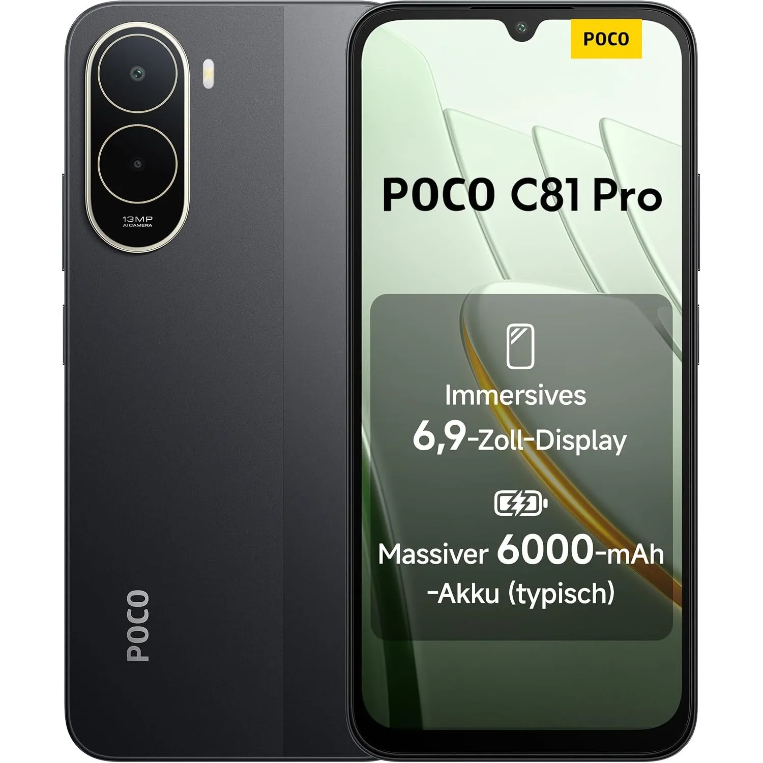 Poco C81 Pro Smartphone, 4 GB + 256 GB, Handy, 6000 mAh Akku, 120 Hz Bildschirm, 6,9 Zoll Display, 13 MP AI-Doppelkamer…
