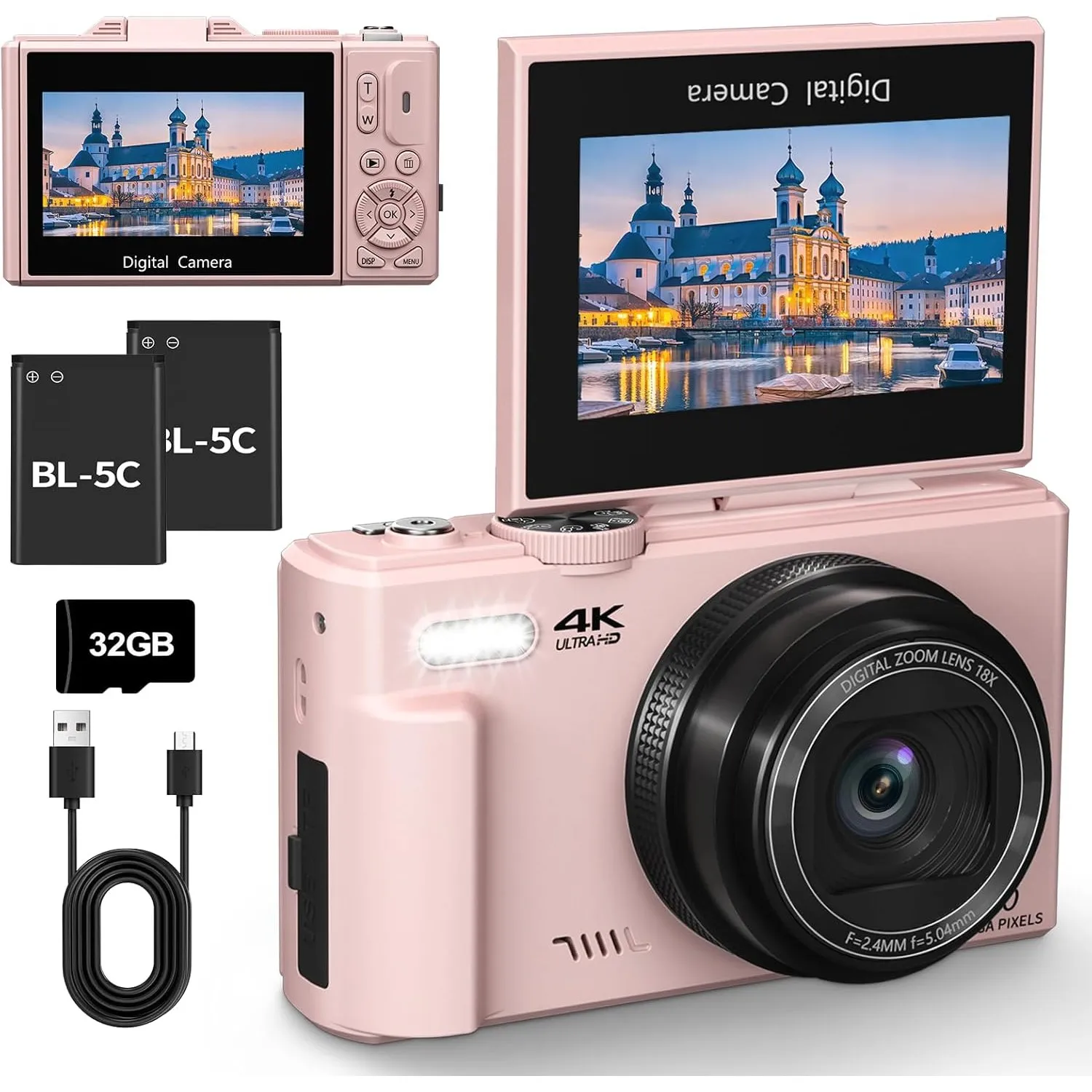 4K Digitalkamera 64MP Kompaktkamera Fotokamera mit Flip Screen Autofokus Vlogging Fotoapparat für einsteiger, 16X Digit…