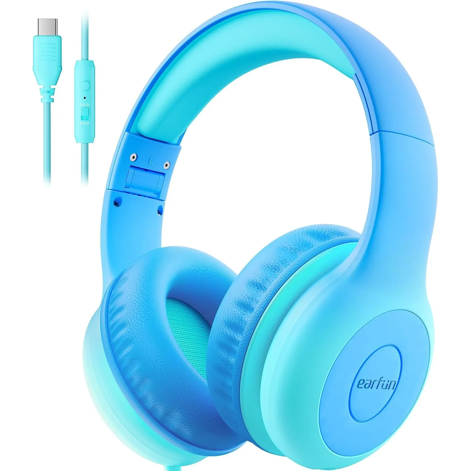 EarFun Kinder Kopfhörer mit USB C Kabel, Lautstärkebegrenzung, Türkis