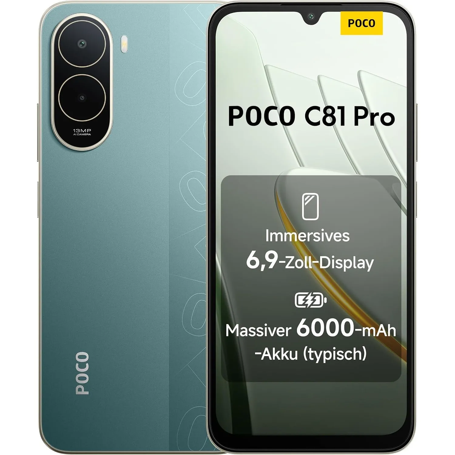 Poco C81 Pro Smartphone, 4 GB + 128 GB, Handy, 6000 mAh Akku, 120 Hz Bildschirm, 6,9 Zoll Display, 13 MP AI-Doppelkamer…