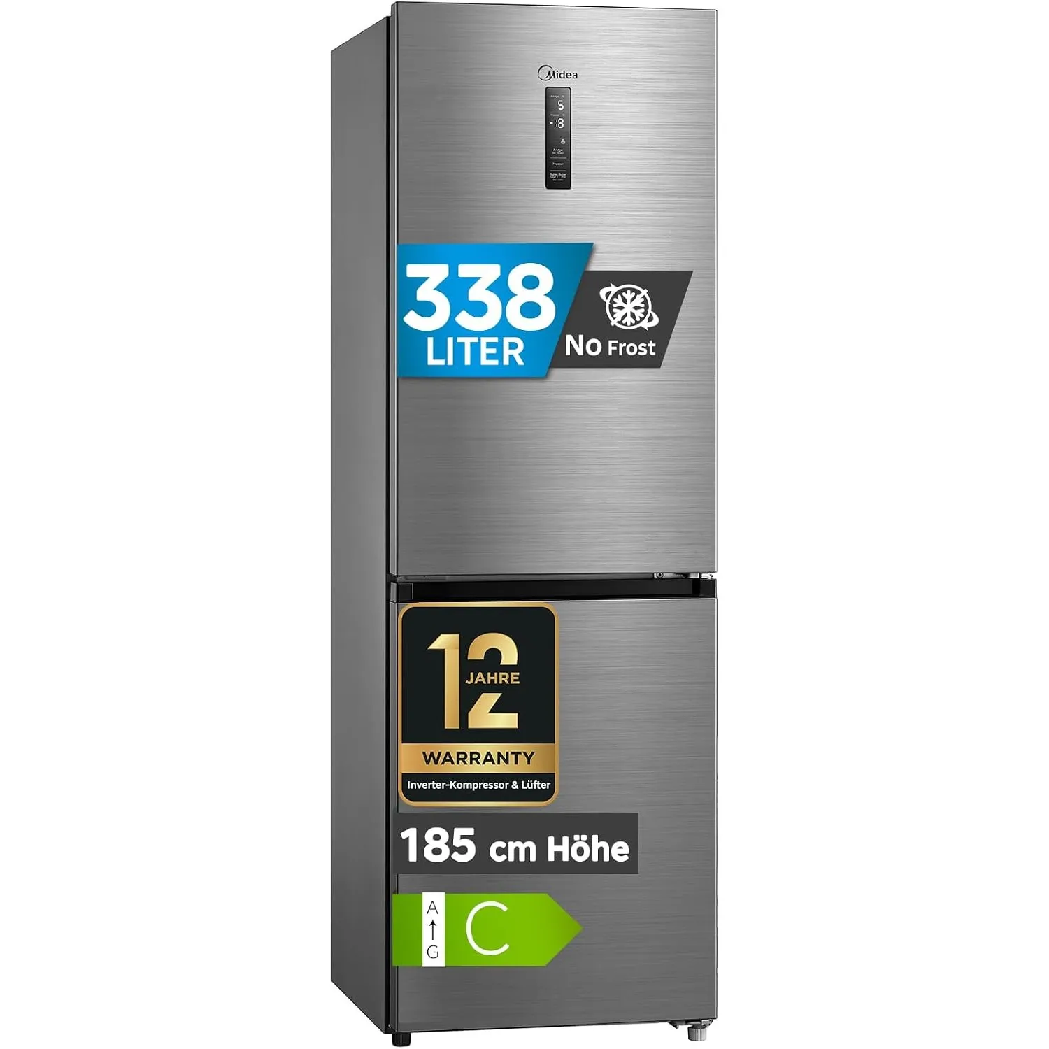 Midea 338L Kühlschrank mit gefrierfach,185cm, Dual Inverter System,No Frost