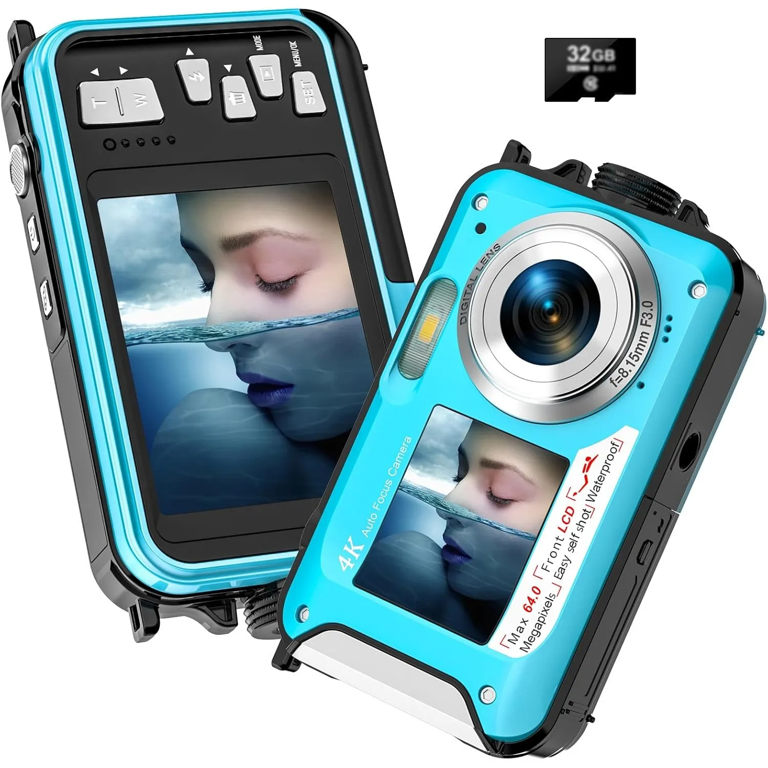 Digitalkamera, Yixinxin 4K Unterwasserkamera, 64MP Autofokus 16FT Digitalkamera wasserdichte mit 32GB Karte, Dual-Scree…