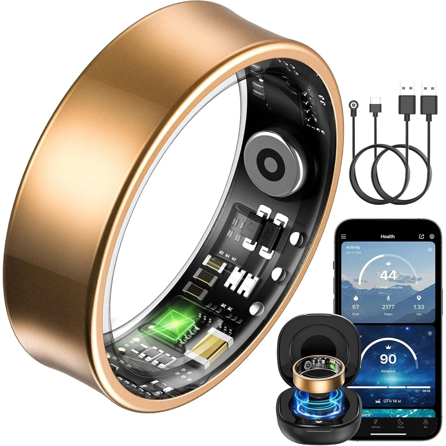 Smart Watch Ring für Herren Damen, Fitness Ring mit 24/7 Herzfrequenz HRV, SpO2 Schlaf Temp, 176 Sportmodi, IP68 Wasser…