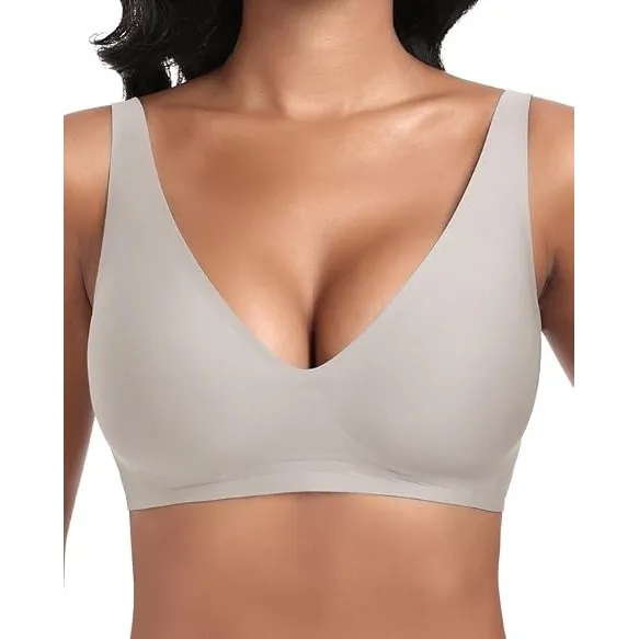 Jiuday Tiefer V Push Up BH Damen ohne Bügel Bequemer Jelly BH für Große Brüste Starker Halt Seamless Soft Bra Bügellose…
