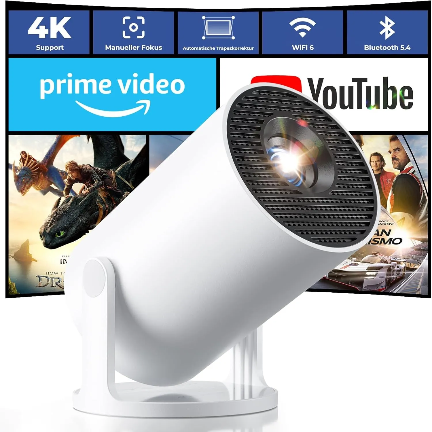 Mini Beamer 4K Unterstützt, 2026 Neuer Beamer Integrierte APP, 20000 Lumens