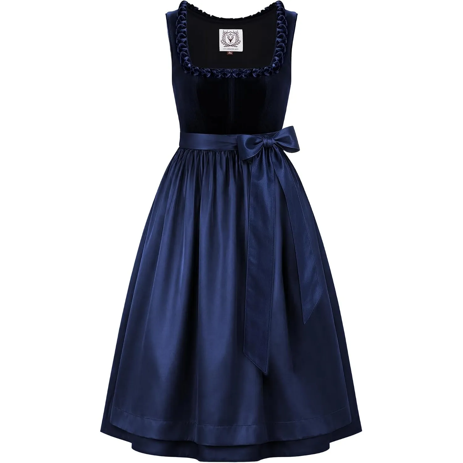 DIRNDLSTERN Damen Blau Samt - Dirndlkleid Midi 70cm mit Reißverschluss Oktoberfest Outfit