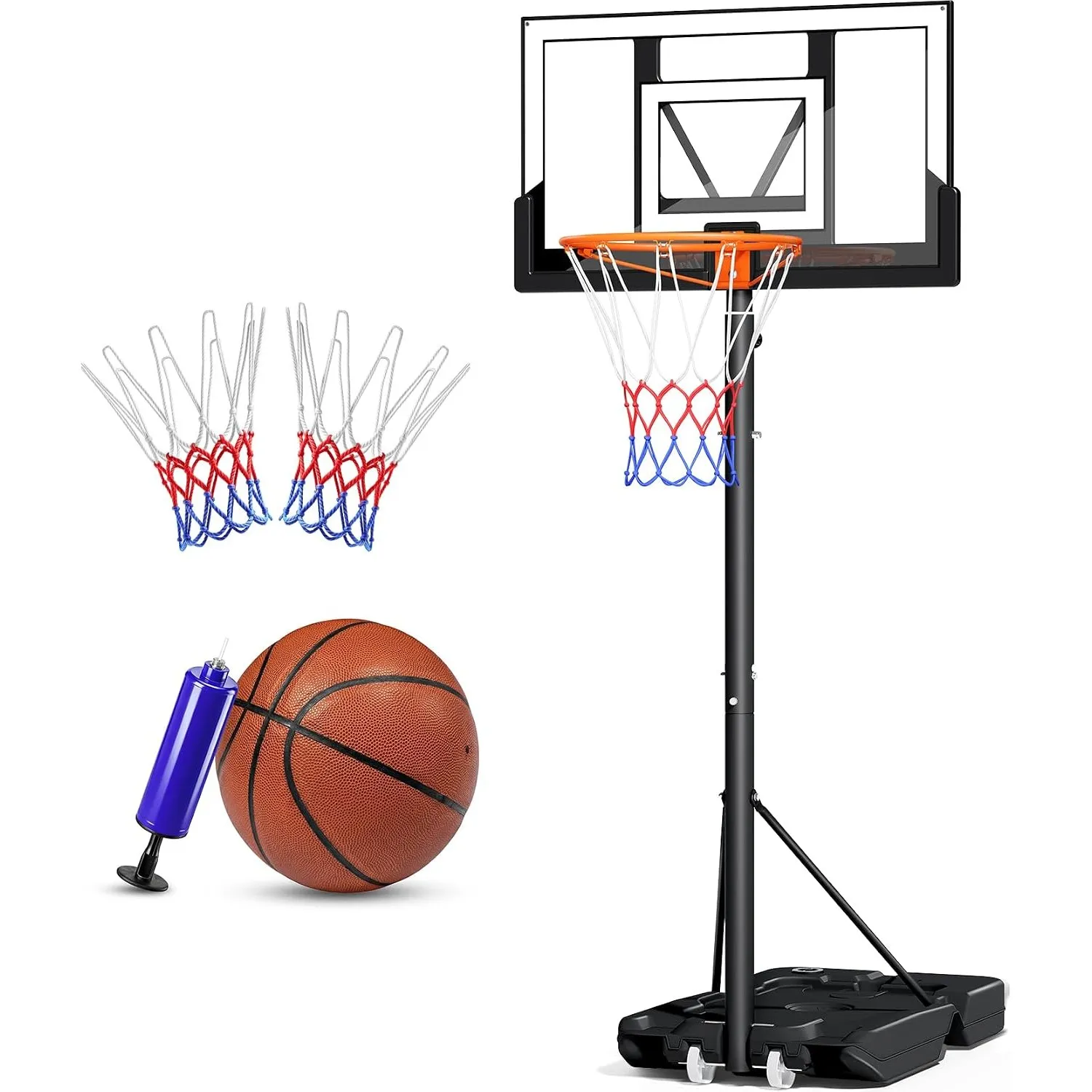 Basketballkorb Outdoor,Basketball Korb 100-305cm Höhenverstellbar,Basketballkörbe mit Ständer, Bruchsichere Rückwand, 2…