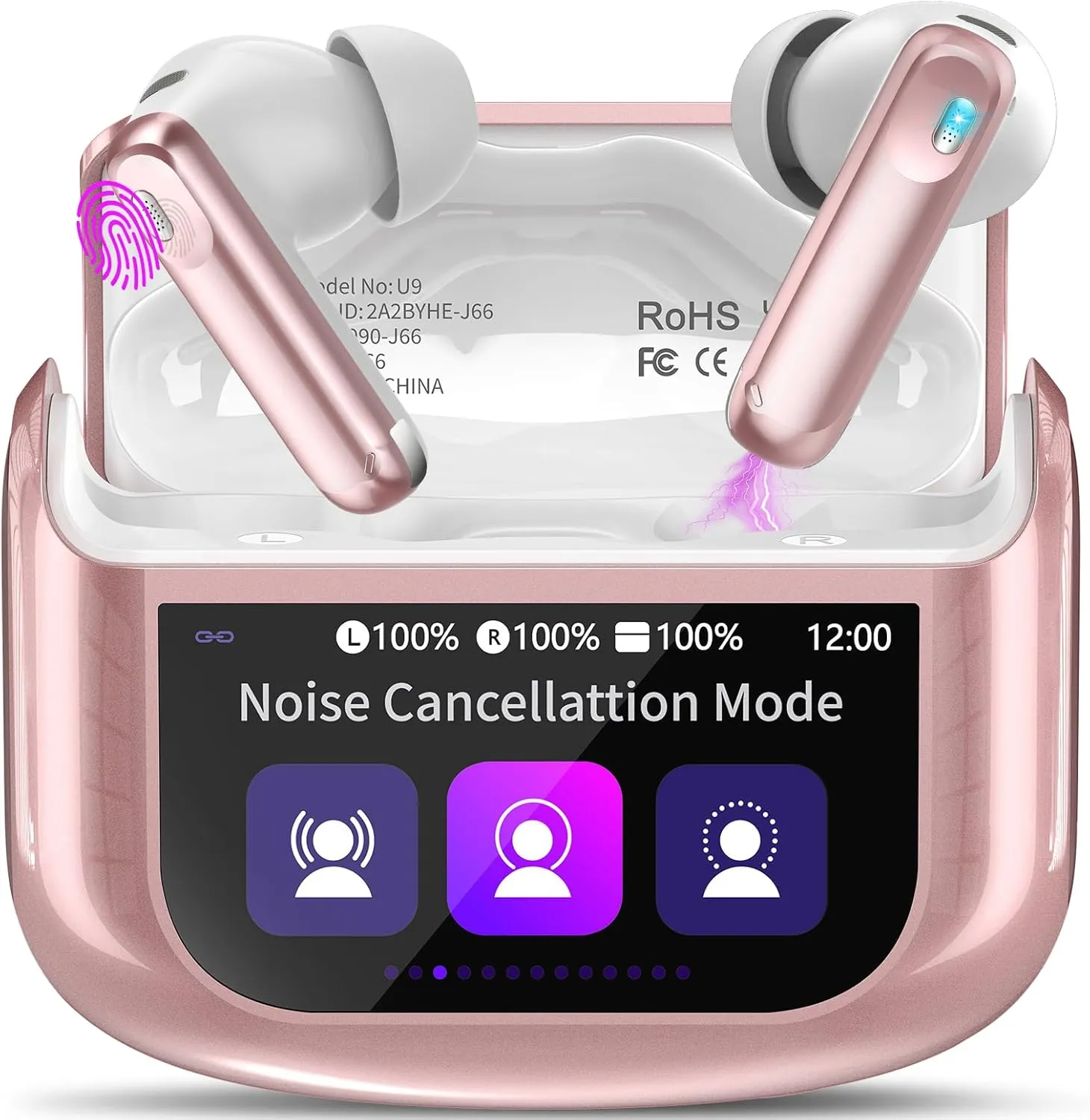 Touchscreen Bluetooth Kopfhörer, 2026 In Ear Kopfhörer Kabellos Bluetooth 5.4 mit ANC+ENC Noise Cancelling Mic, 48Std S…