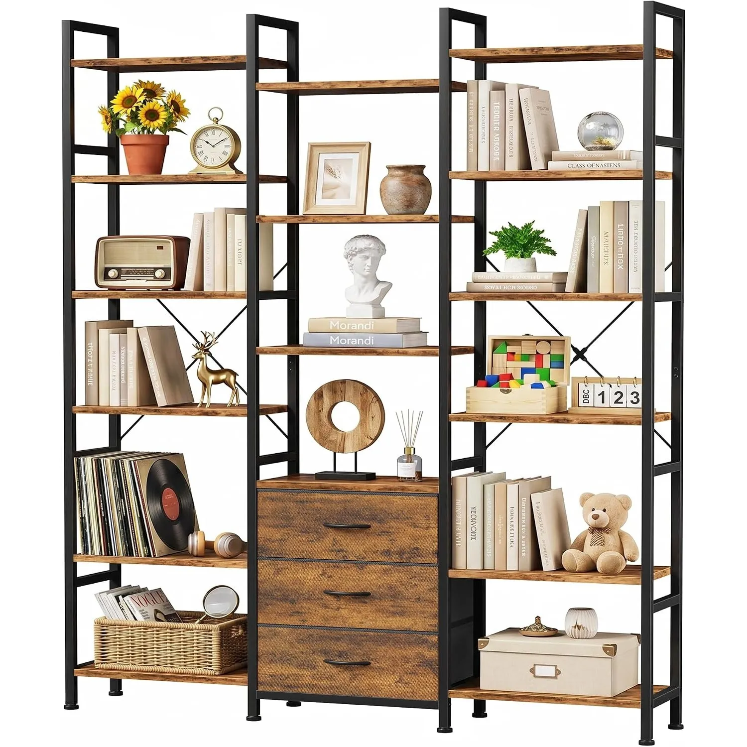 Bücherregal mit 3 Schubladen, 120x190cm Standregal Raumteiler Regal