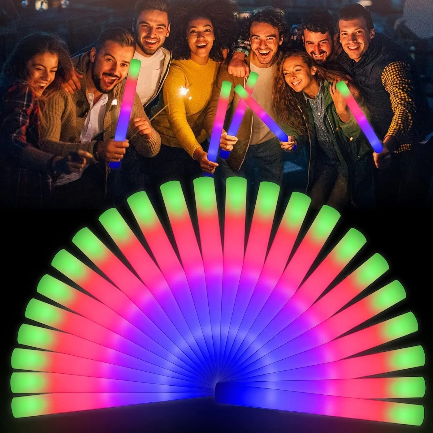 102 Stück Leuchtstab LED, LED Schaumstoff Leuchtstäbe, mehrfarbige Leuchtstäbe LED, leuchten Partygeschenk-Packs, 3 Bli…
