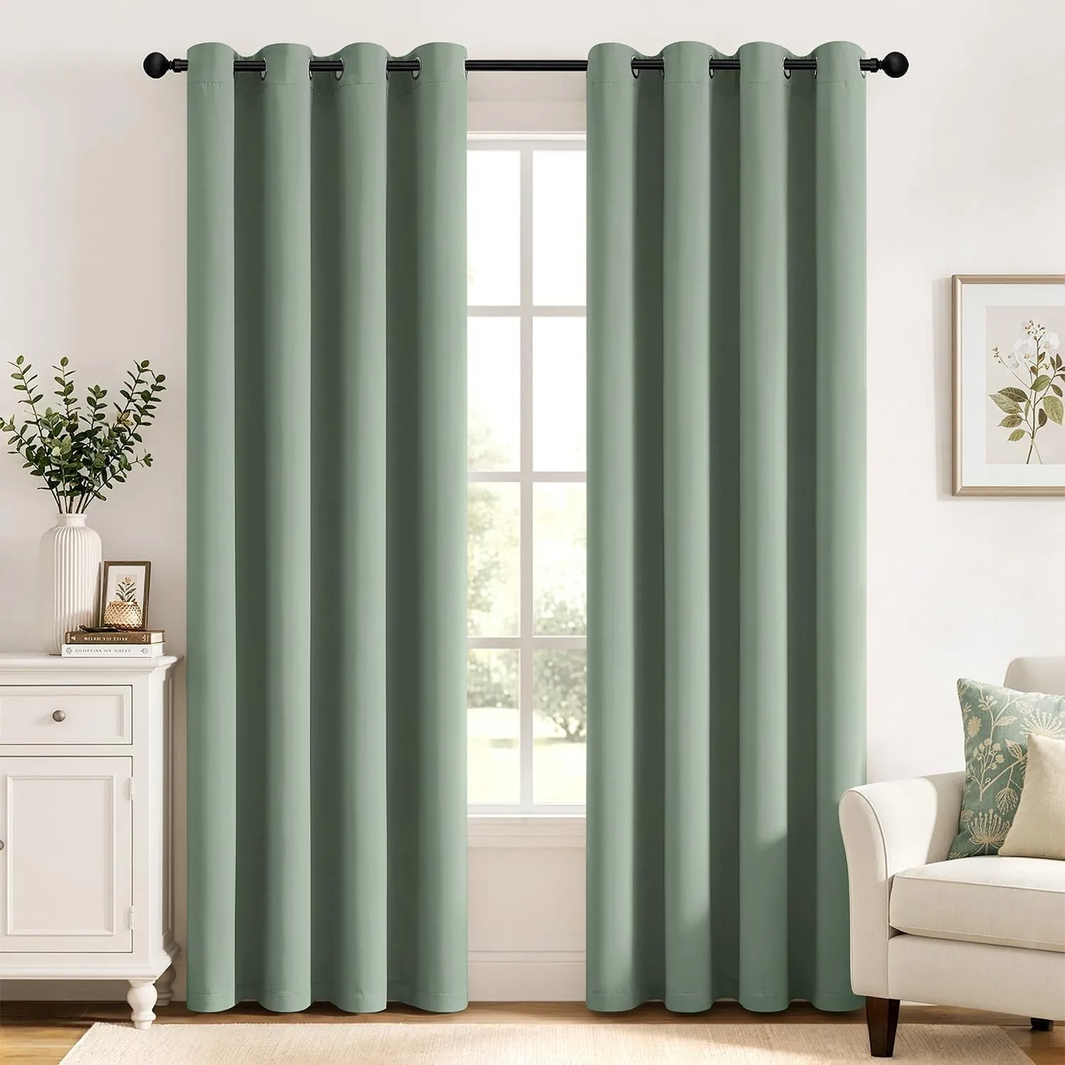MIULEE Verdunklungsvorhänge Thermo Modern Ösen 2er Set 140x260cm Salbeigrün