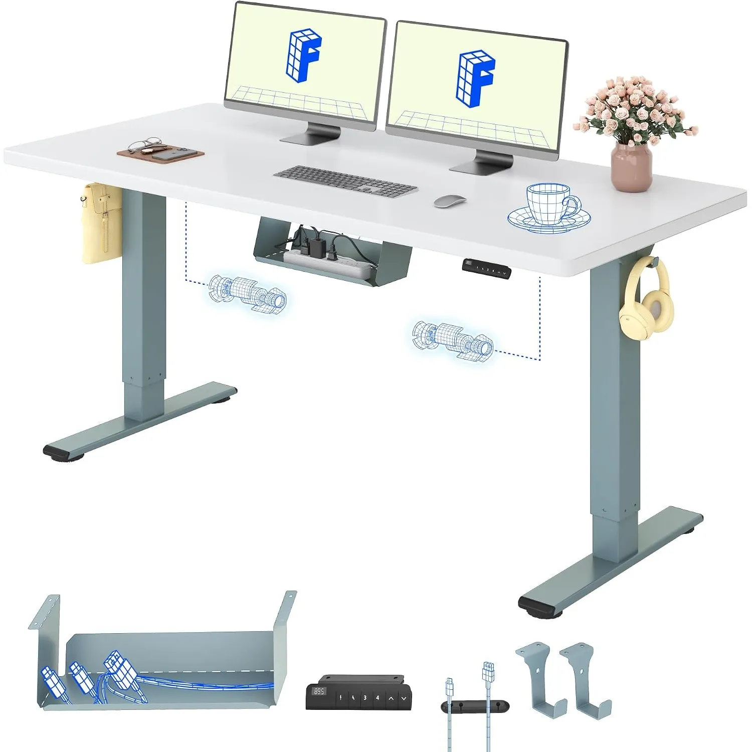 FLEXISPOT Höhenverstellbarer Schreibtisch elektrisch, Doppelmotor 160x80 cm