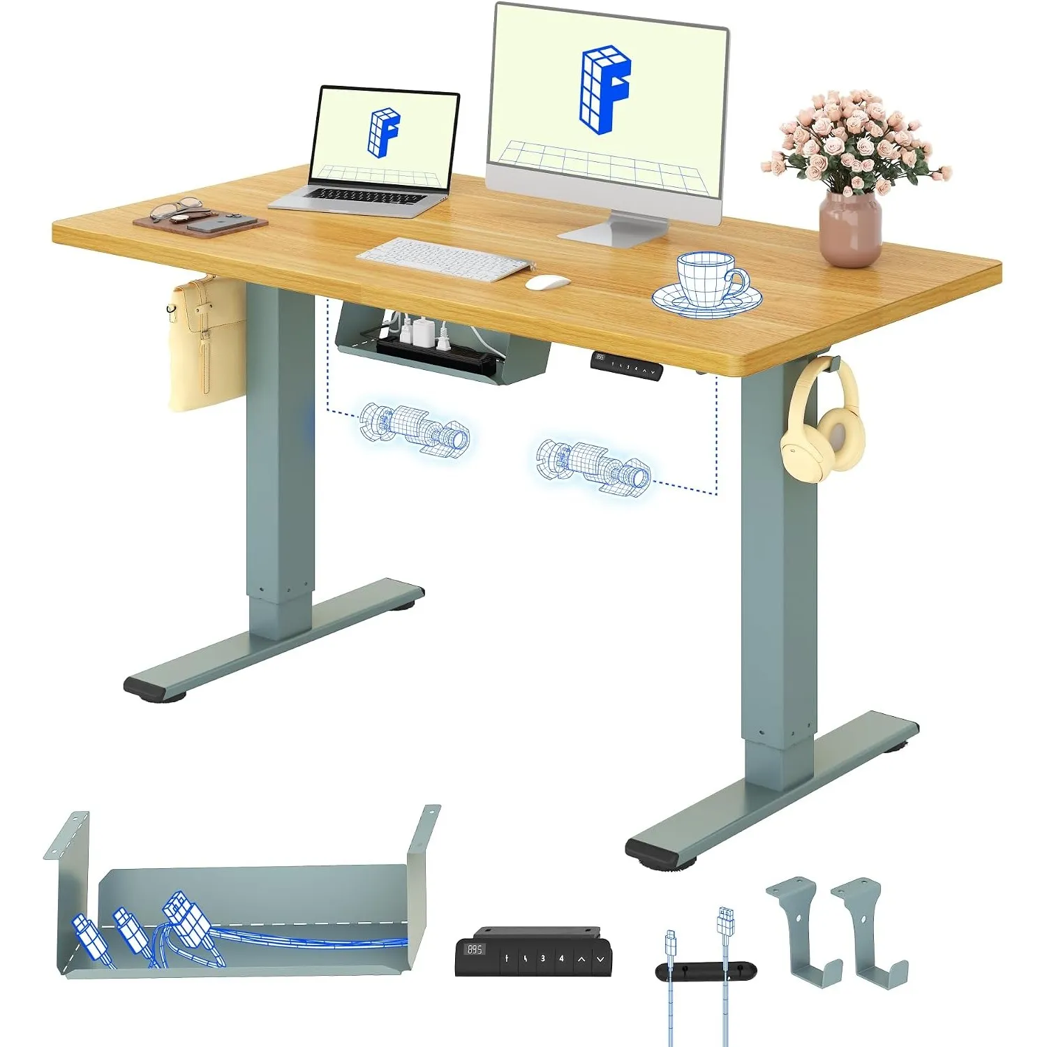 FLEXISPOT Höhenverstellbarer Schreibtisch elektrisch, Doppelmotor 120x80 cm