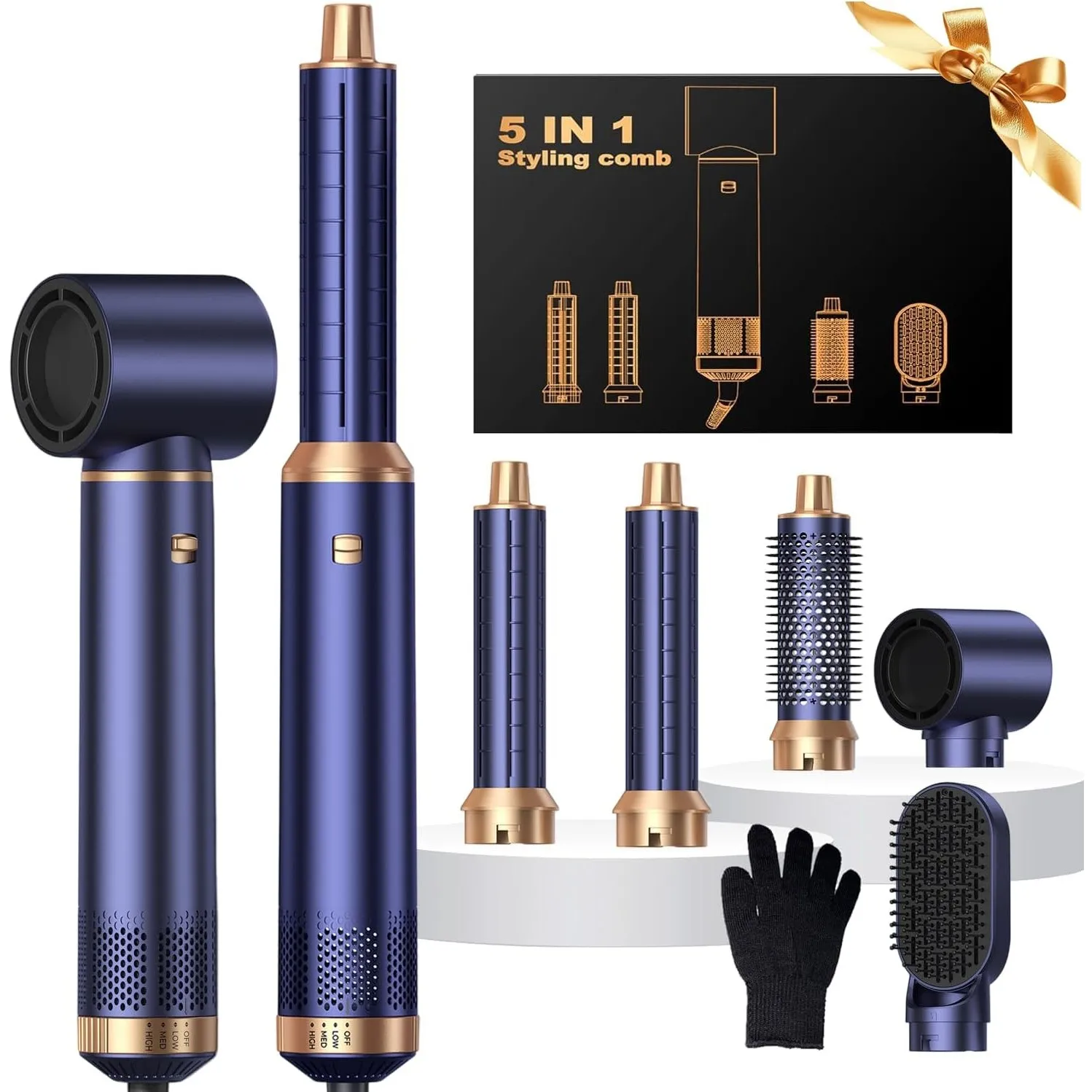 UKLISS Air Styler 5 in 1 Hairstyler Föhnbürste [mit Air Lockenstab] - Blau