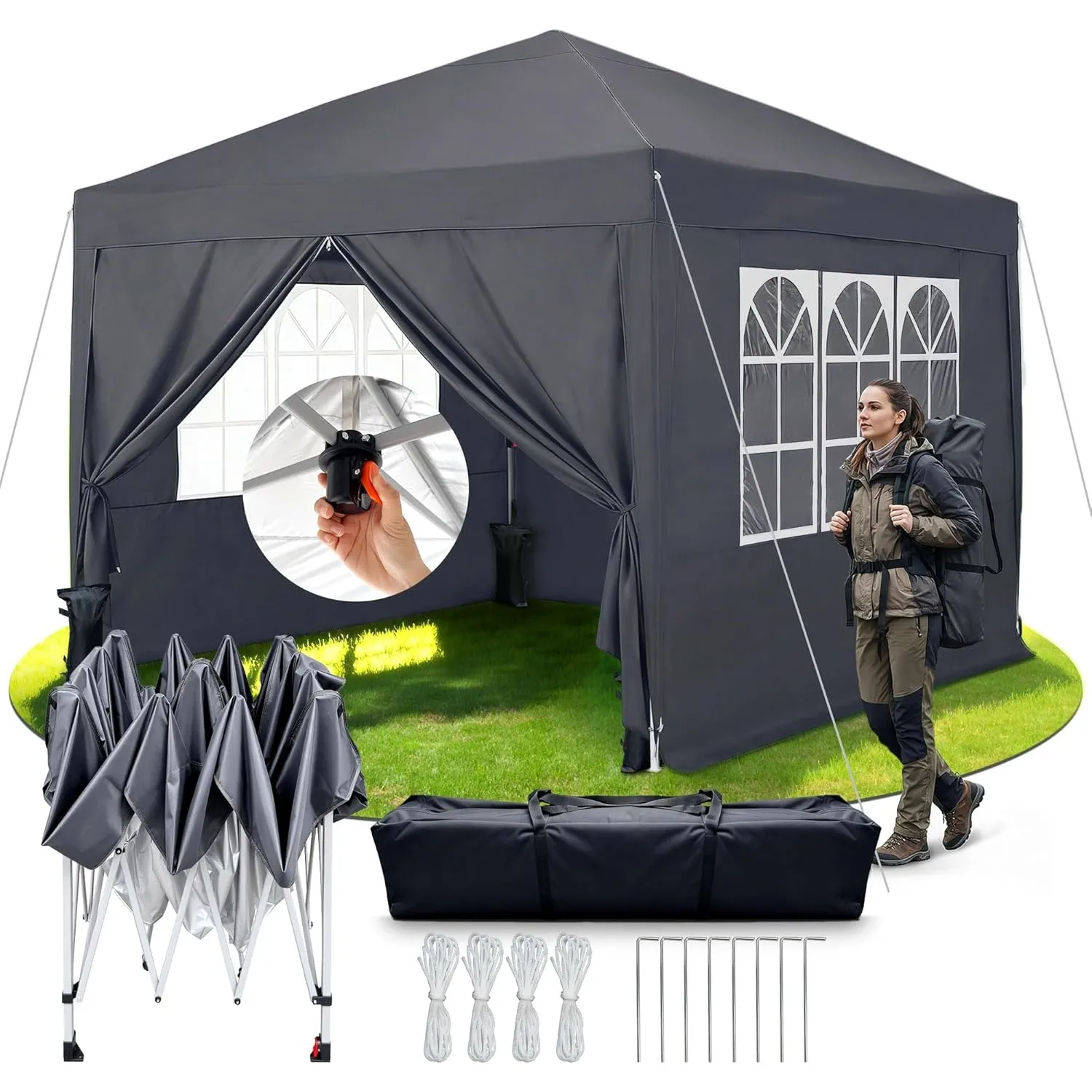 3x3 Faltpavillon, Winterfest Pop Up Pavillon mit 4 Seitenwänden Wasserdicht & Stabil, Höhenverstellbar – Ideal als Part…