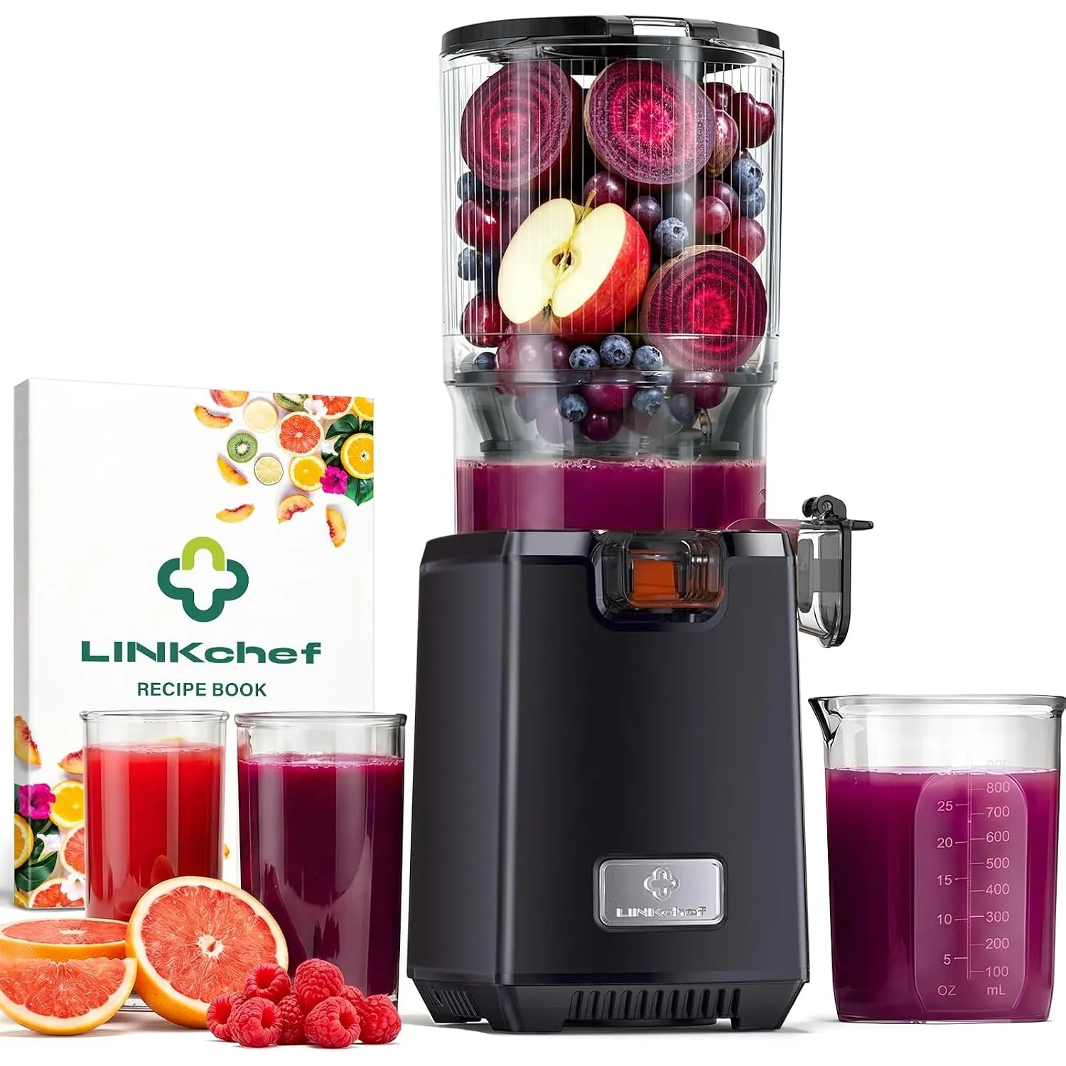 LINKChef Entsafter für Gemüse und Obst mit 130 mm Breiter Einfüllöffnung, 250 W Slow Juicer BPA-Frei, Elektrische Saftp…