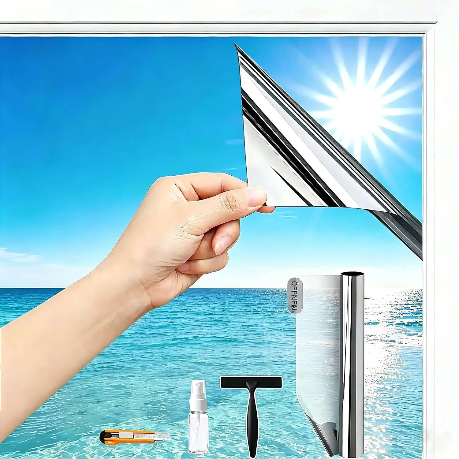 (110X600cm Silber) Fensterfolie Sonnenschutz Hitzeschutz innen oder außen | Rückstandslose Spiegelfolie Fenster Hitzesc…