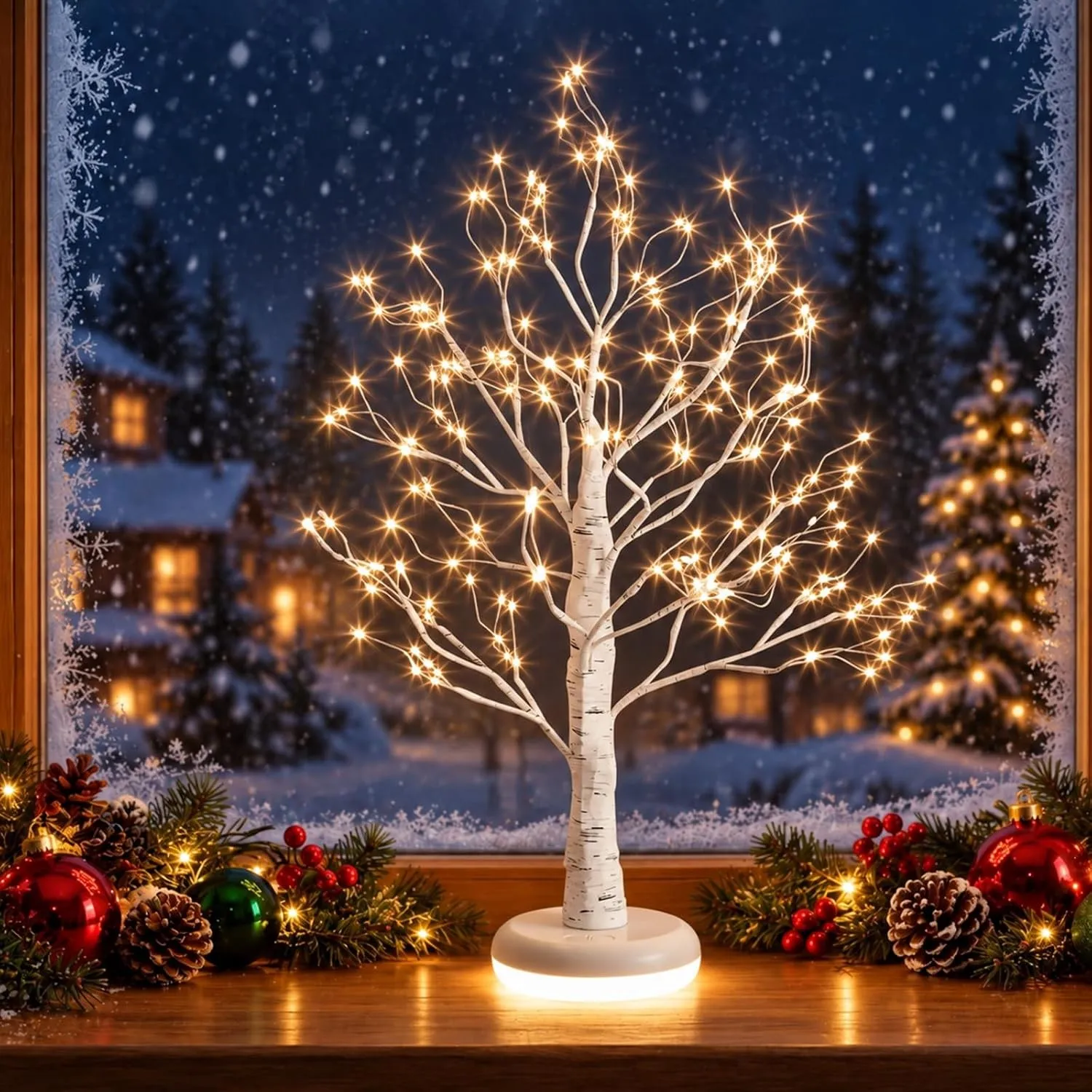Klein Lichterbaum mit Leuchtend Sockel Wiederaufladbar Weihnachtsdeko Innen