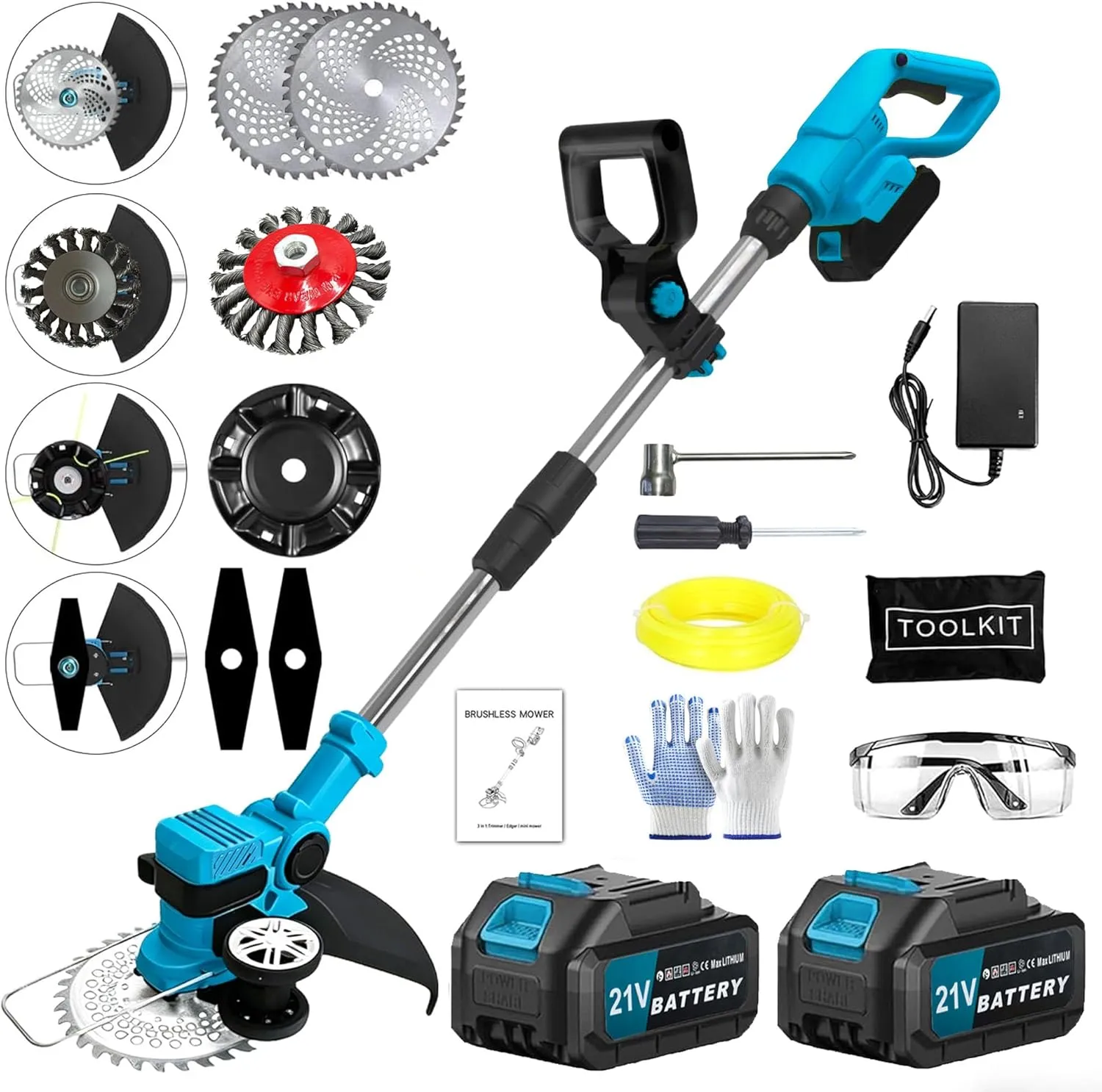 Cordless Lawnmower with Lawn Edge Cutter, Battery Grass Trimmer with 2 x 3000 mAh Batteries, Electric Brush Cutter for …