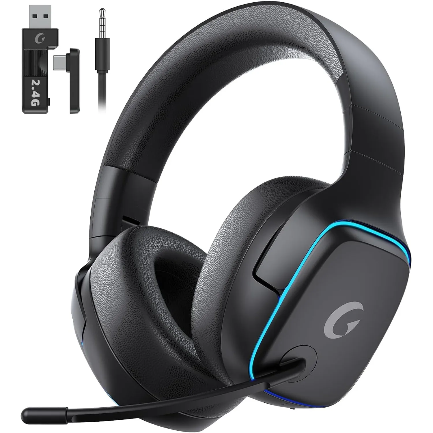 Gvyugke Wireless Gaming Headset für PS5/PS4/PC/Switch/Mac, 2.4GHz & Bluetooth 5.3 Kabellos (≤20ms) & 3.5mm Kabel Kopfhö…