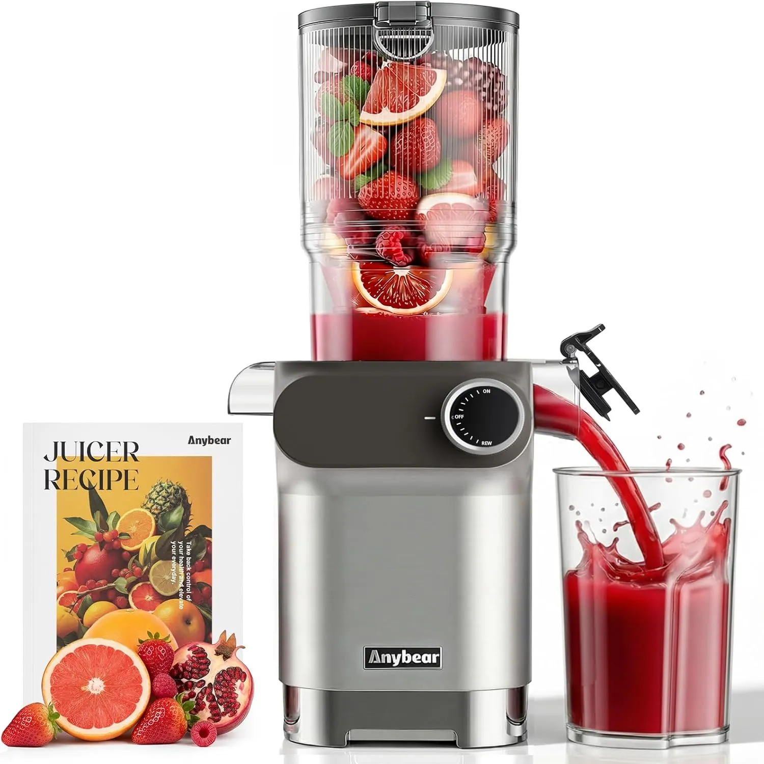 Anybear Entsafter, 200W Slow Juicer Kaltentsafter mit 110 mm großem Einfüllschacht für ganze Früchte/Gemüse | Upgraded …