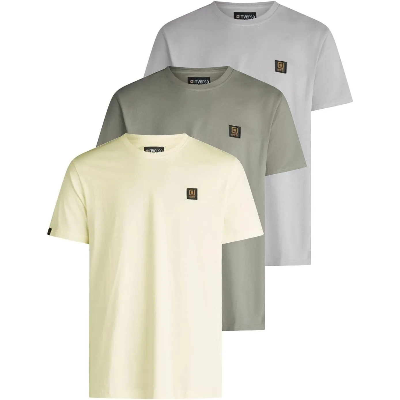 riverso Tshirt Herren Regular Fit RIVGino 3er Set Pack Rundhals Kurzarm Sommer Tee Shirt Logo Schwarz Weiß Orange Grau …