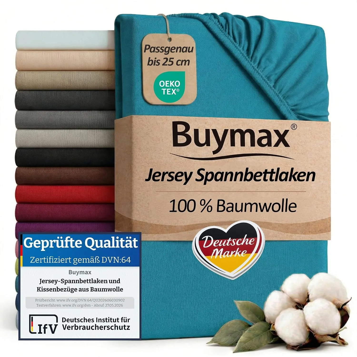 Buymax Spannbettlaken 160x200cm Baumwolle 100% Spannbetttuch Bettlaken Jersey, Matratzenhöhe bis 25 cm, Farbe Petrol