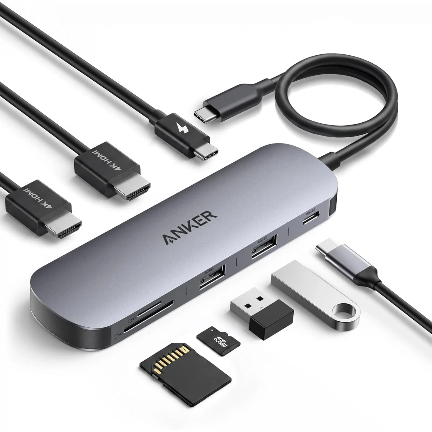 Anker Nano 8-in-1 USB C Hub, Dual-Monitor Docking Station mit 4K@60Hz HDMI