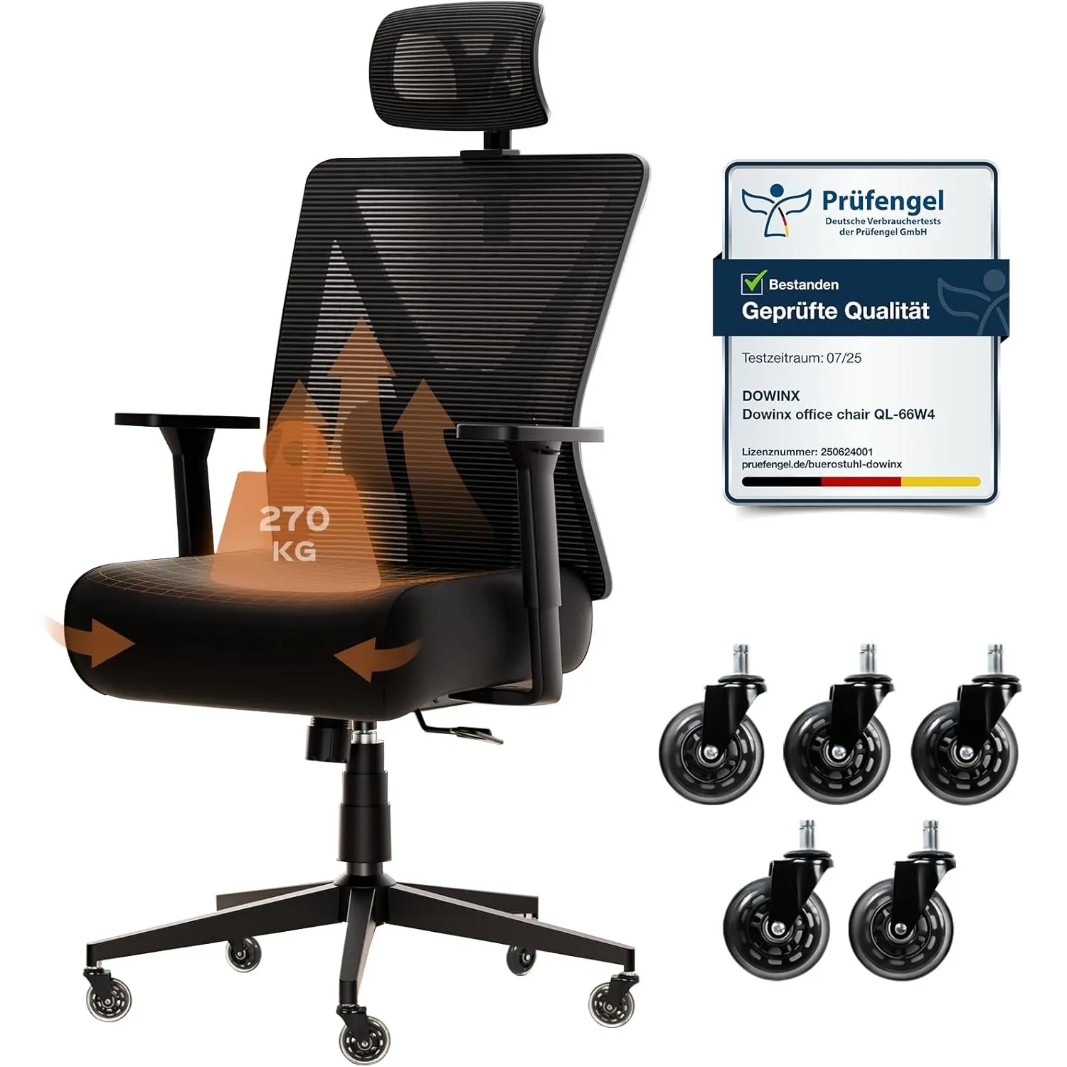 Dowinx Bürostuhl 270 kg, Ergonomischer Schreibtischstuhl mit Dicker Sitzpolsterung, Verstellbarer Lendenstütze, Höhenve…