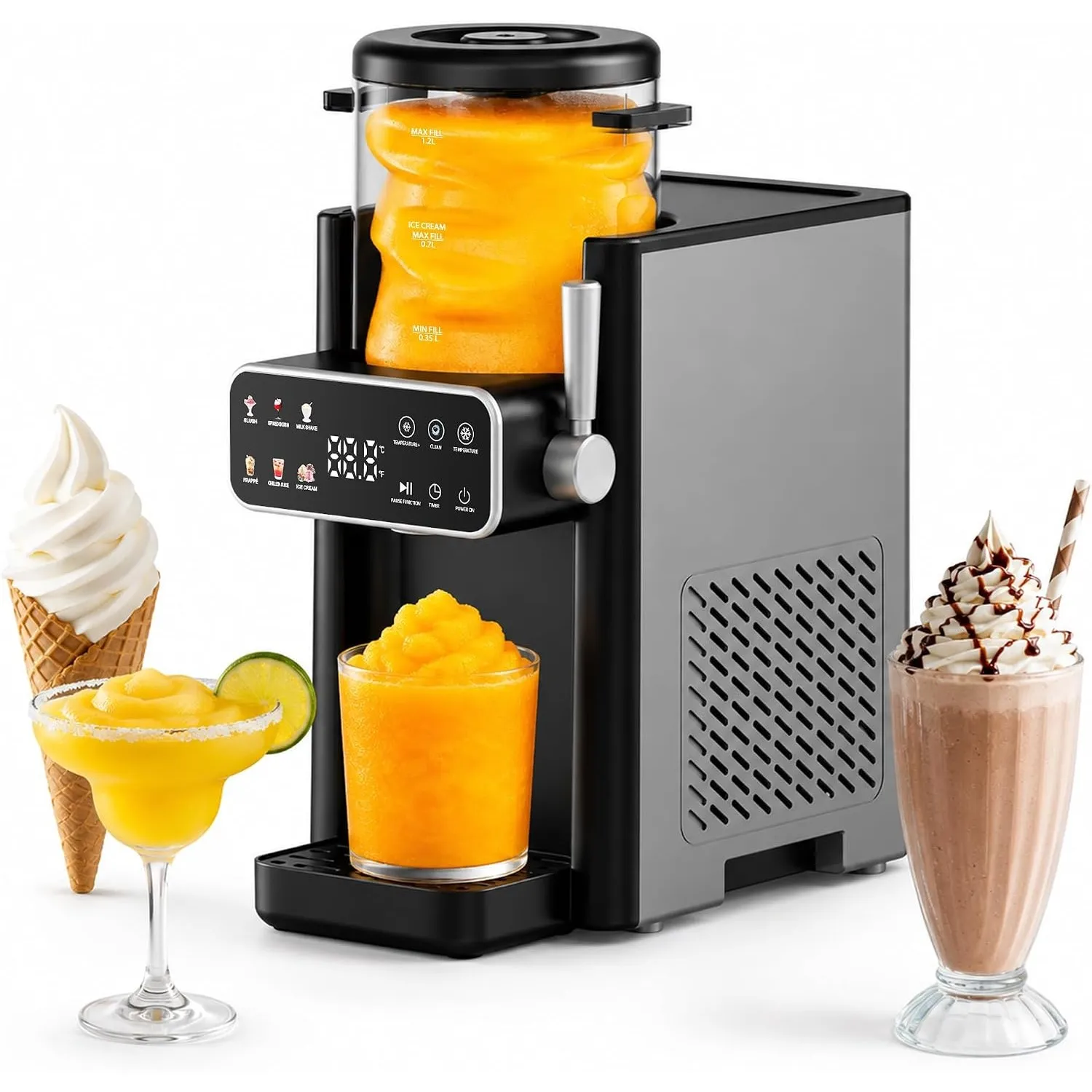 Slush Maschine, Slushie Maschine mit 12-Stunden-Timer, Schwarz