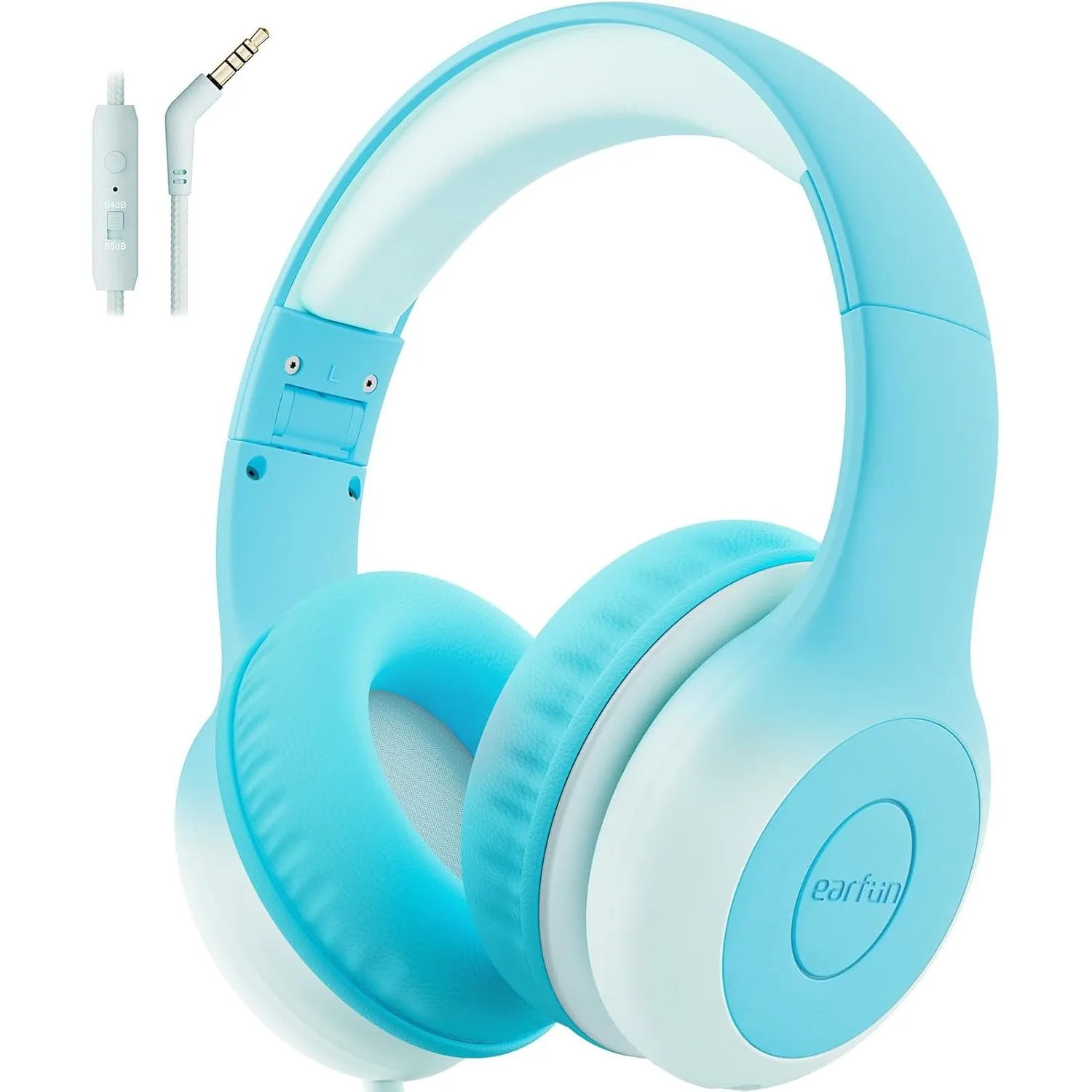 EarFun Kinder Kopfhörer mit 3,5 mm Kabel, Lautstärkebegrenzung, Himmelblau
