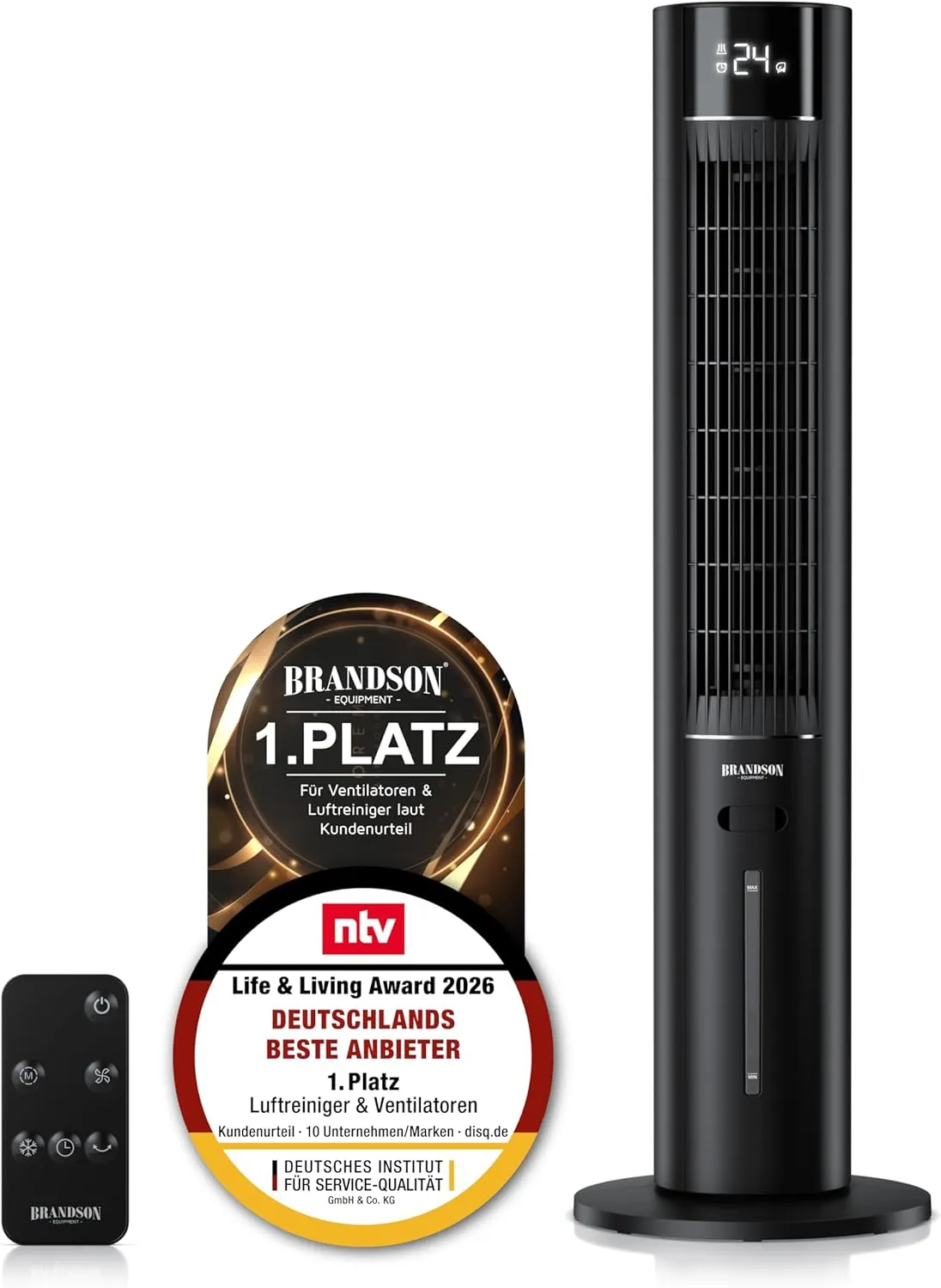 Brandson Tower Fan with Water Cooling in Eco Design - Very Quiet - DC Motor 12 Speed Levels - Fan with Air Cooler - Osc…