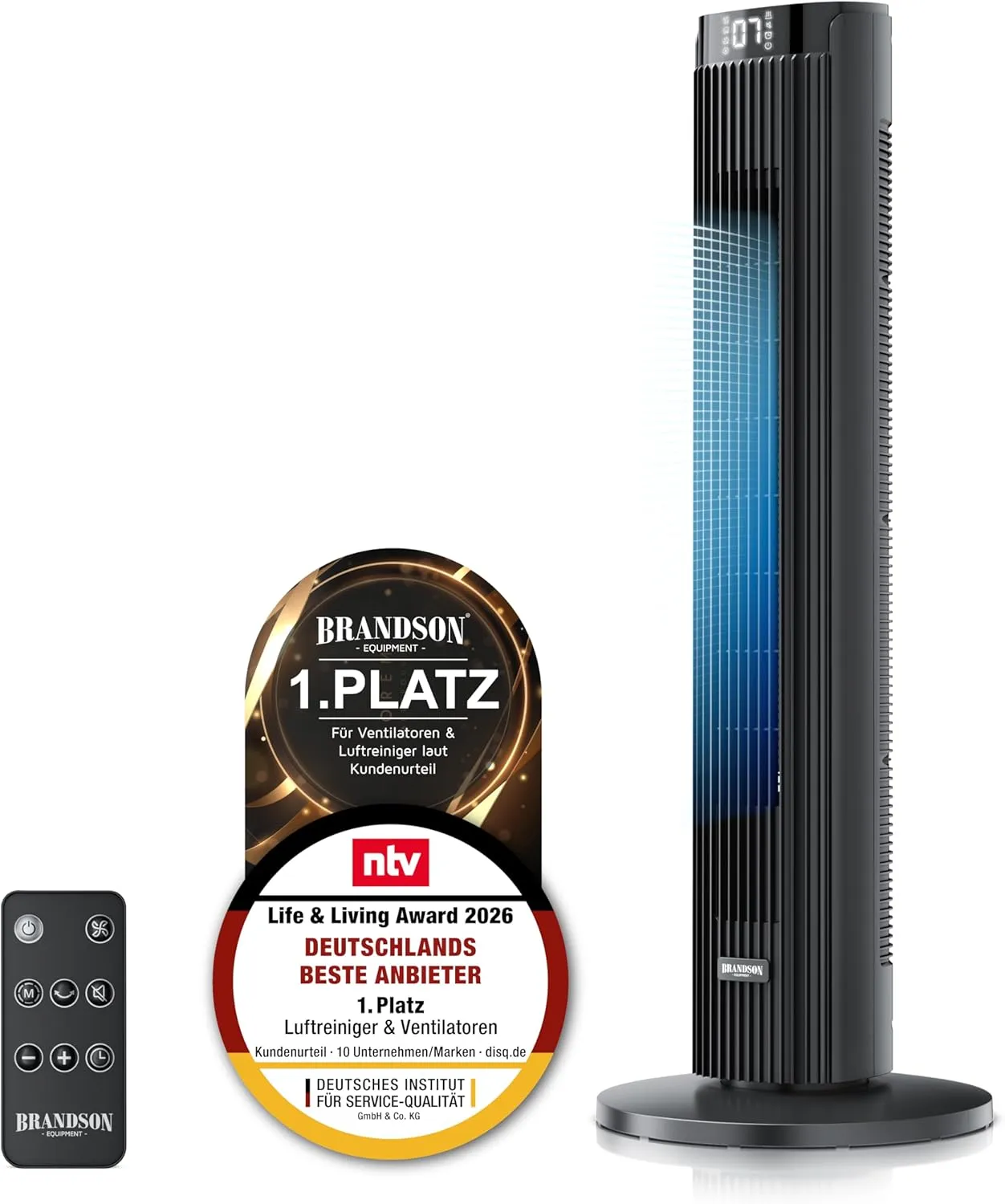 Brandson - Tower Fan ECO Design - DC Motor Energy-Saving Very Quiet - Sieger Fans and Air Cooler 2026 - 12 Speed Levels…