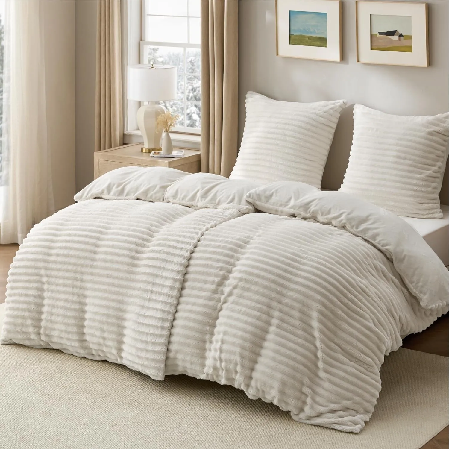BEDSURE Flanell Bettwäsche 135x200 4teilig Natur